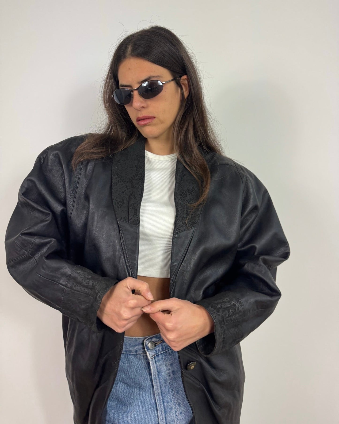 GIACCA IN PELLE CON DETTAGLI IN MACULATO