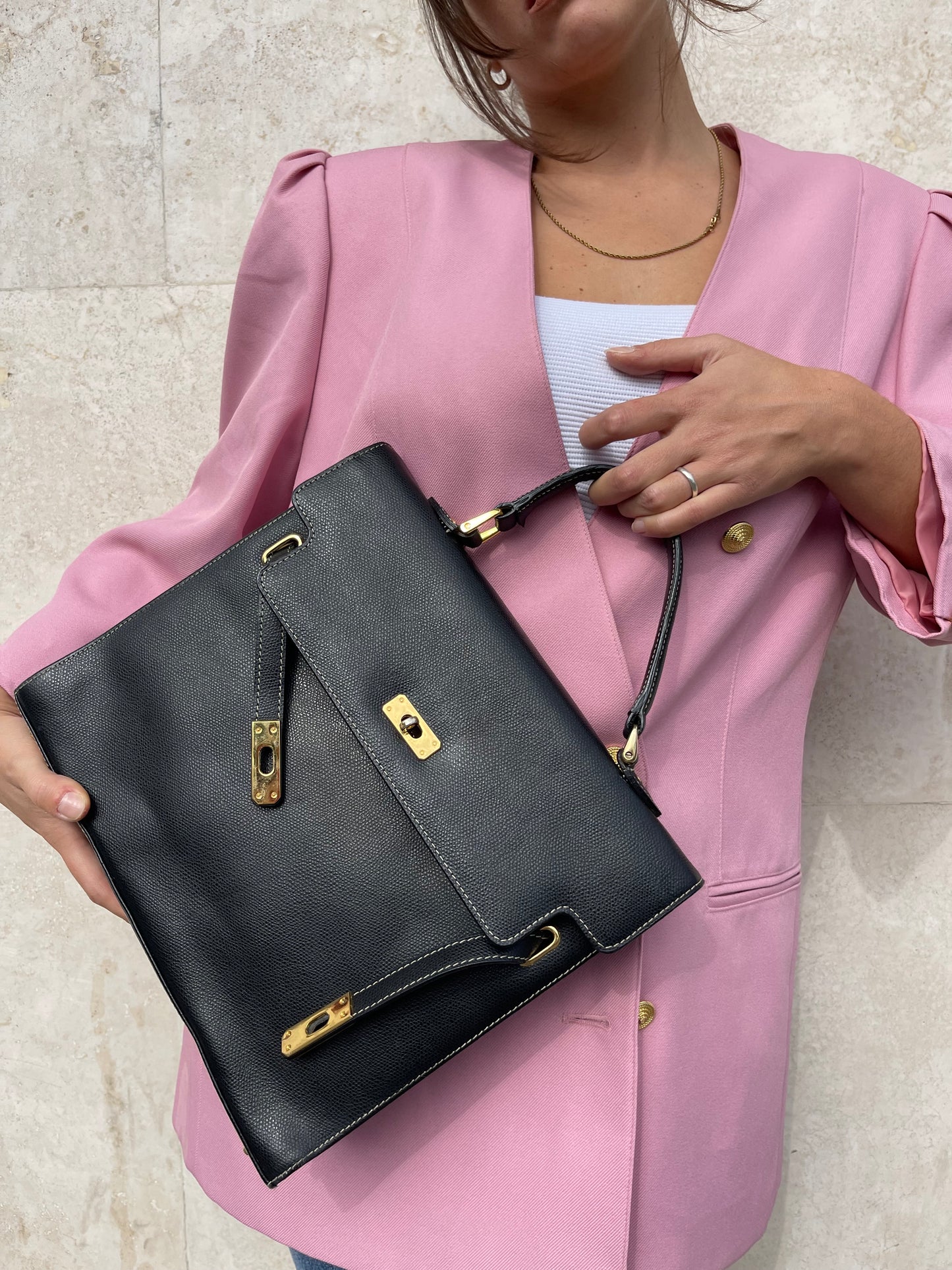REAL BLACK LEATHER HANDBAG
