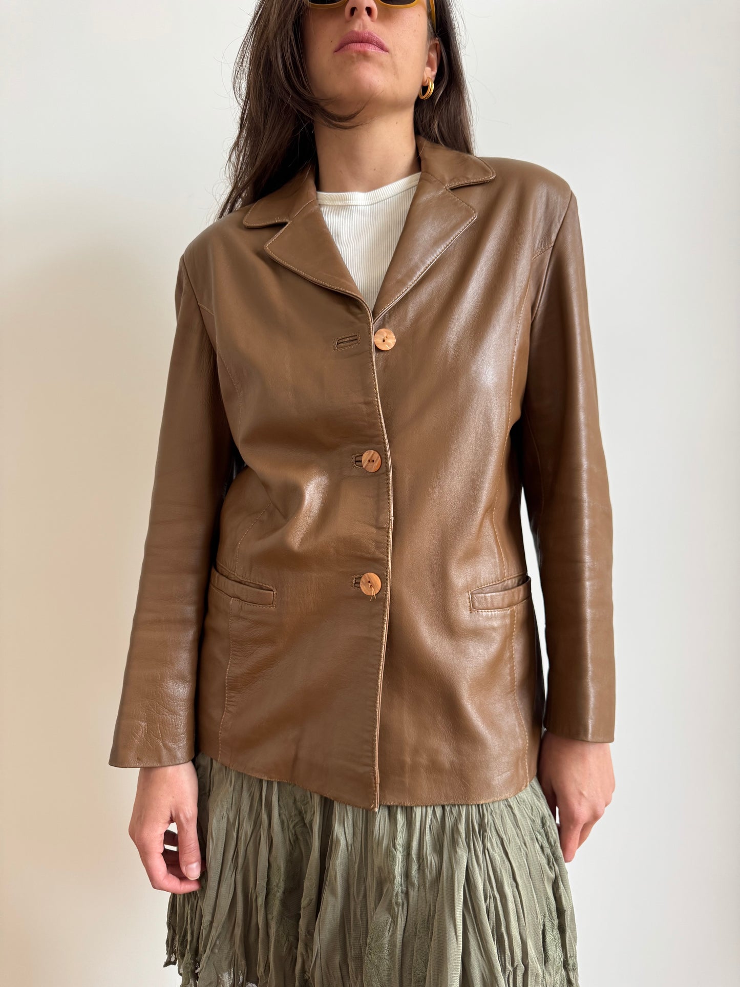 BLAZER IN PELLE MARRONE CUOIO