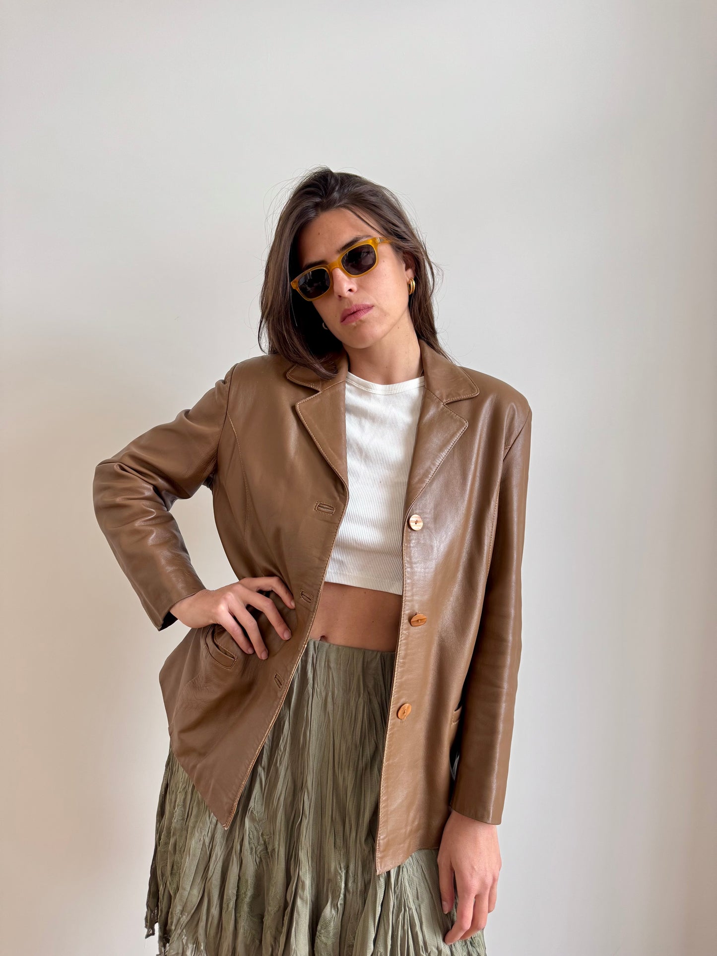 BLAZER IN PELLE MARRONE CUOIO