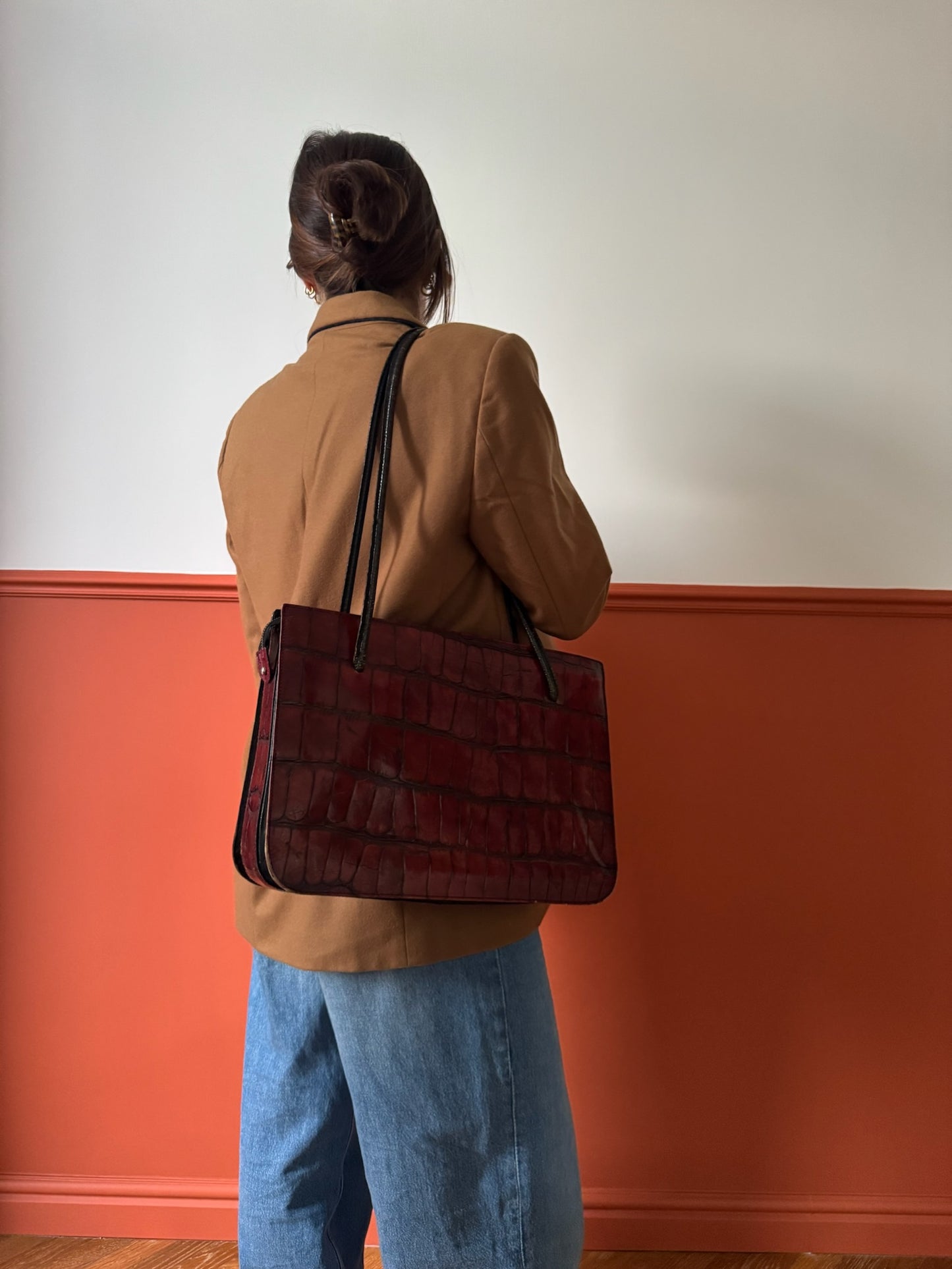 BORSA A SPALLA IN PELLE CROC EFFECT