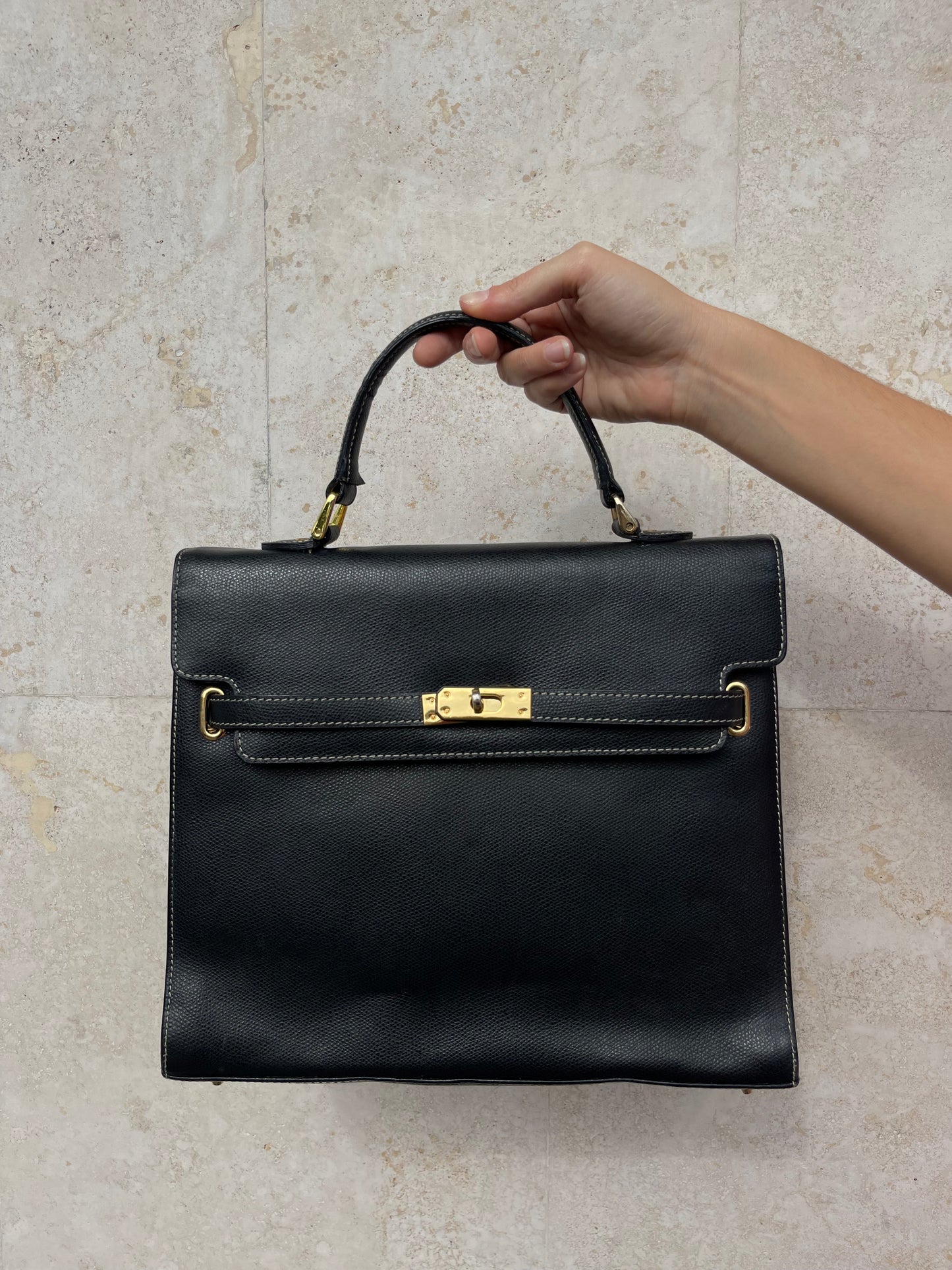 REAL BLACK LEATHER HANDBAG