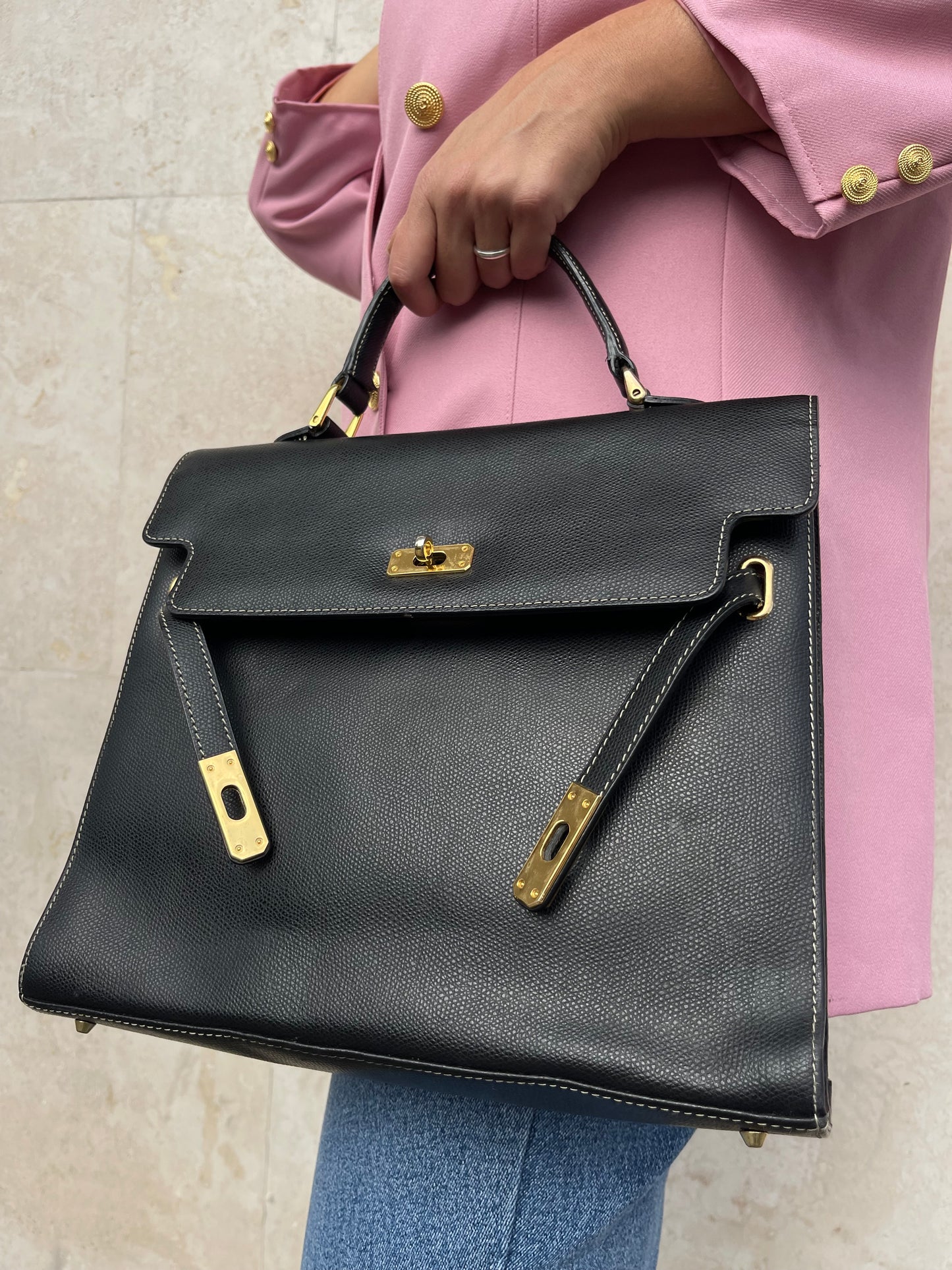REAL BLACK LEATHER HANDBAG