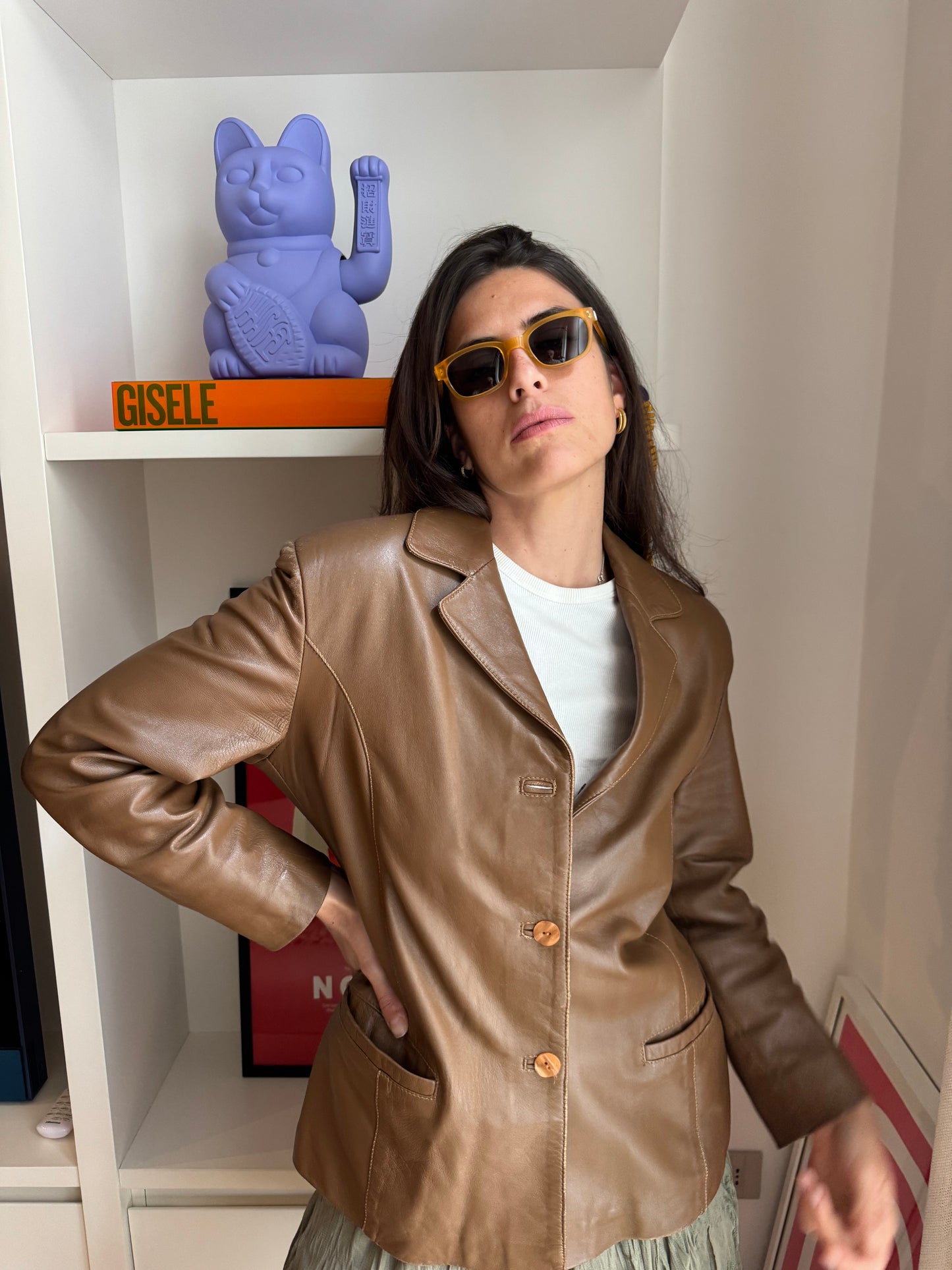 BLAZER IN PELLE MARRONE CUOIO
