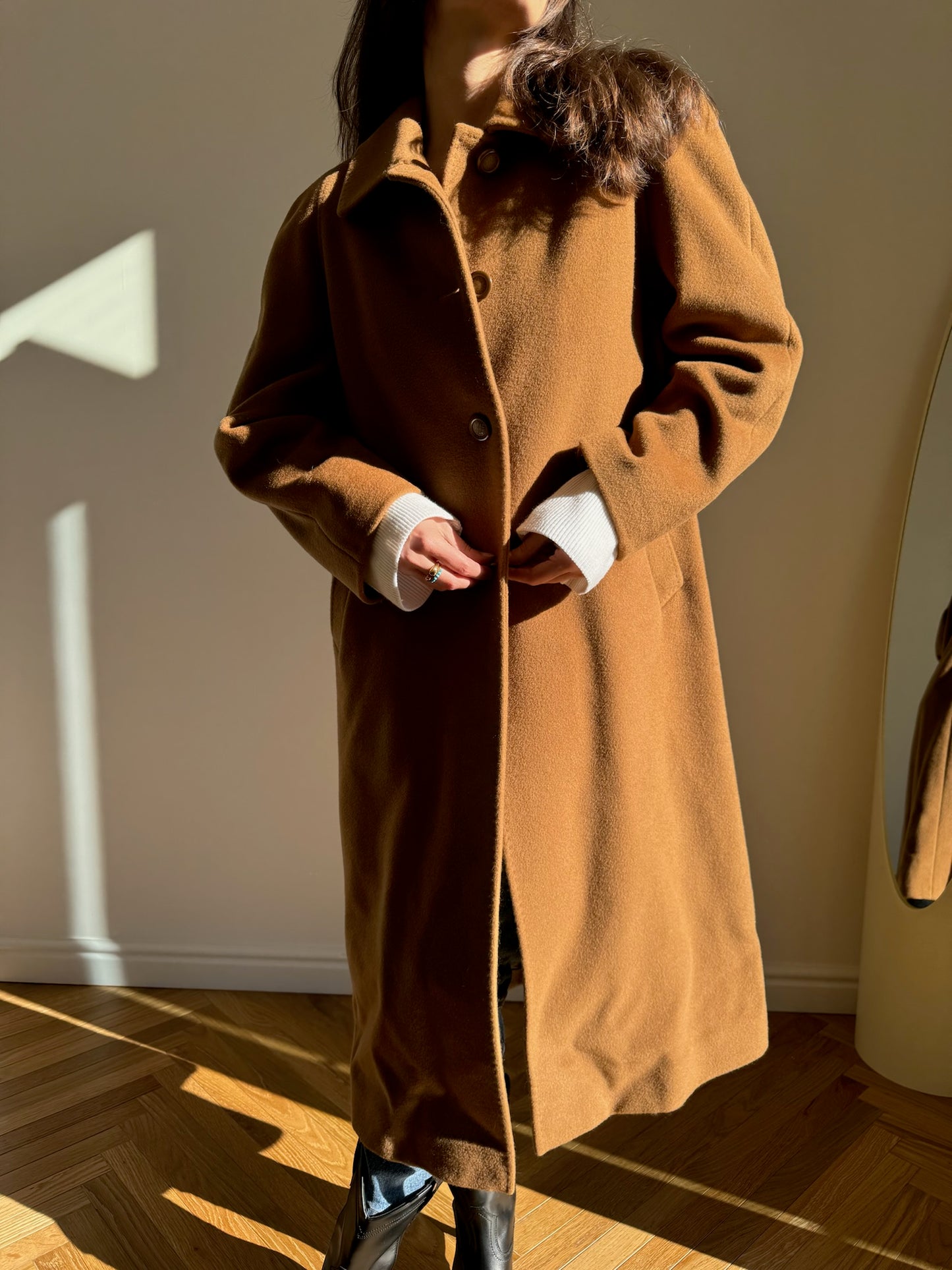 LONG CAMEL COAT IN WOOL