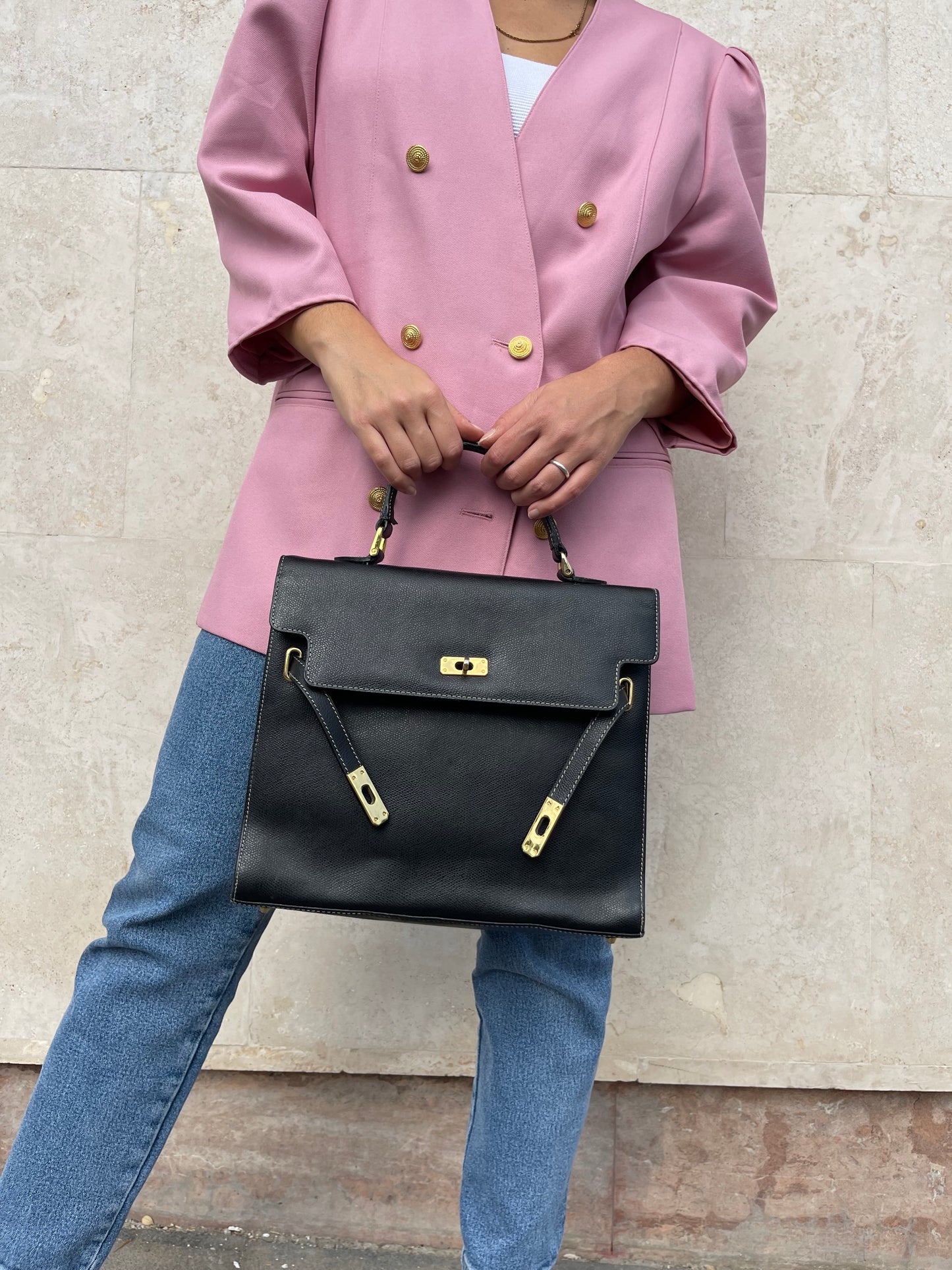 REAL BLACK LEATHER HANDBAG