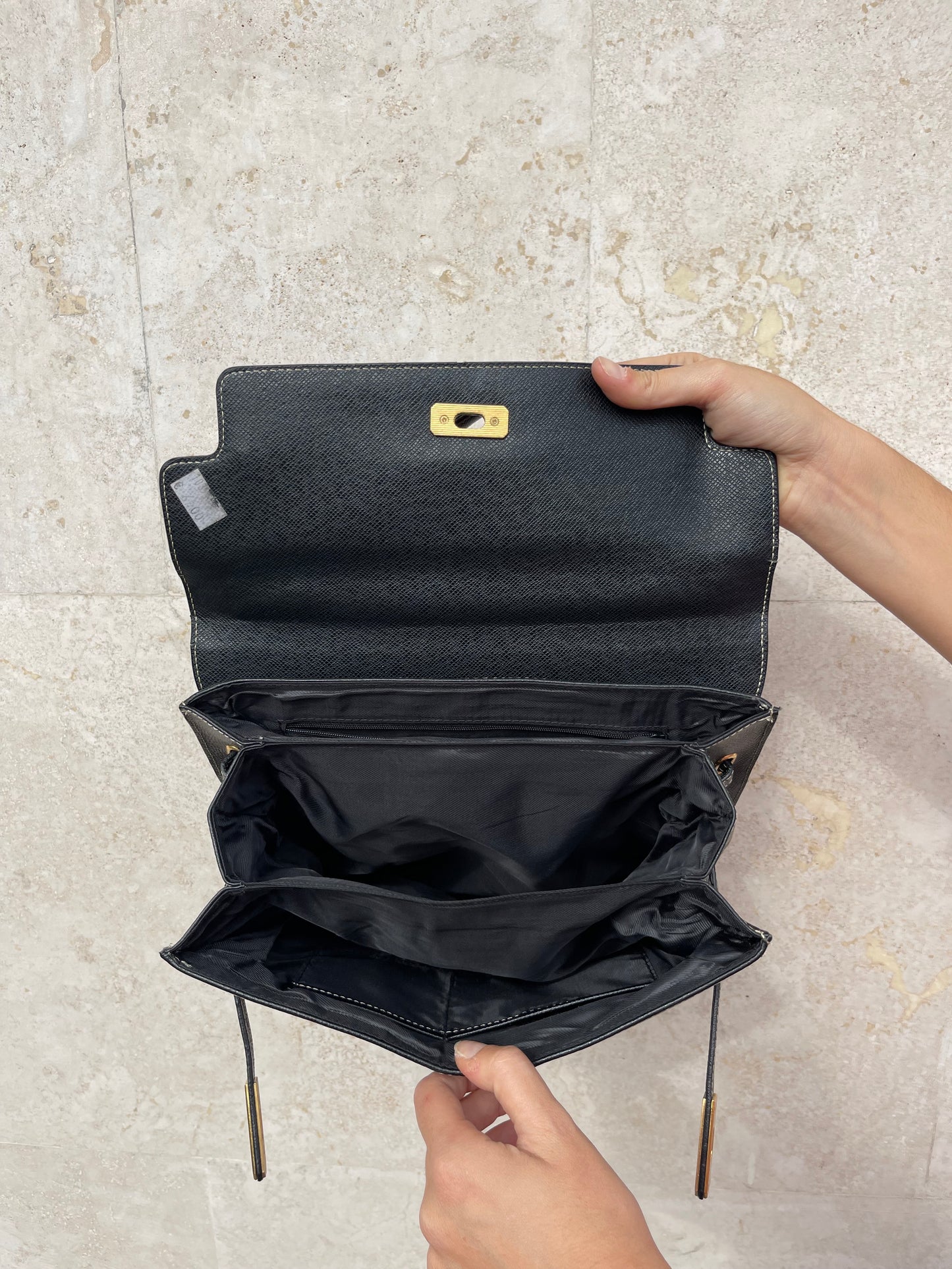 REAL BLACK LEATHER HANDBAG
