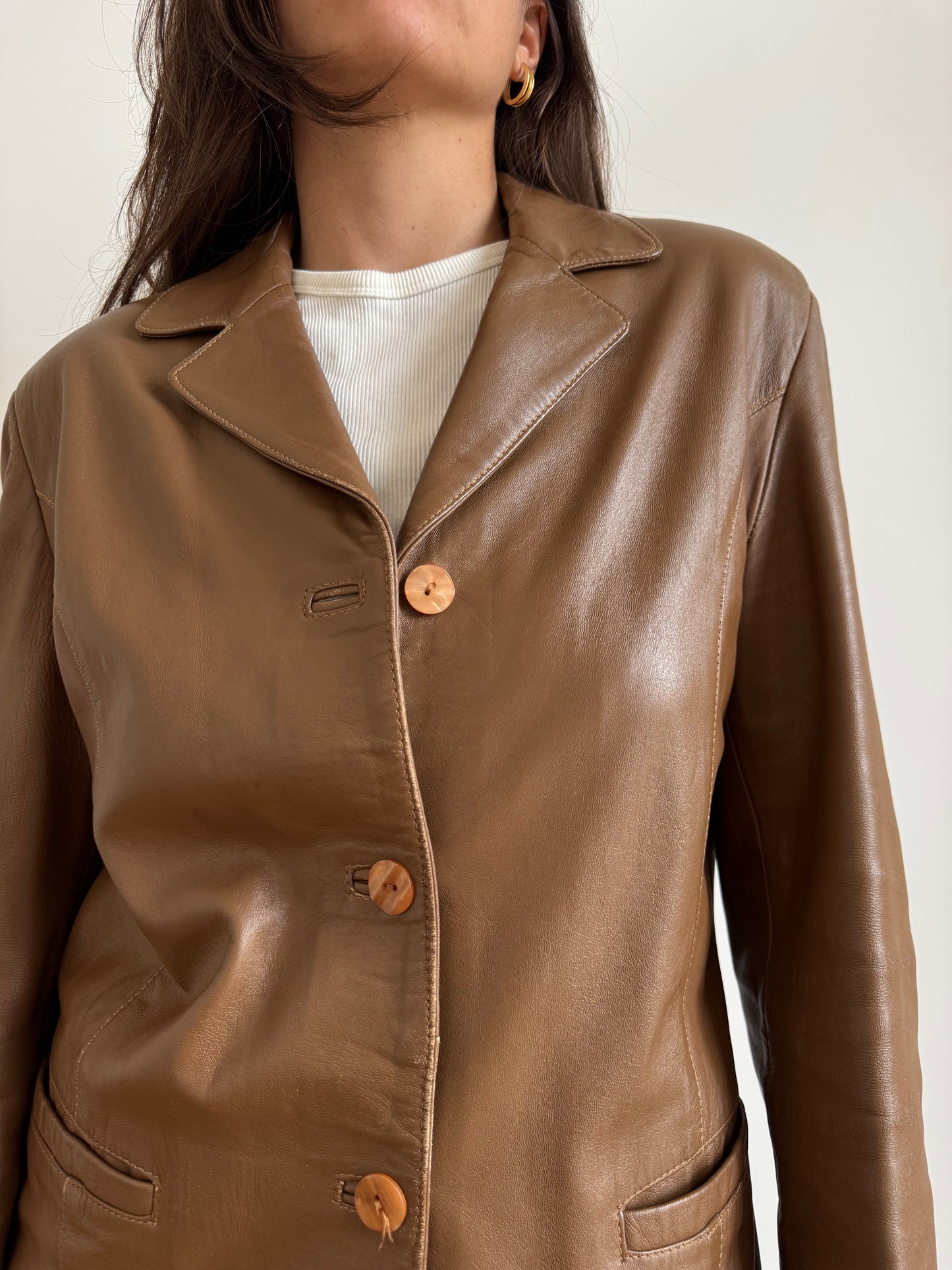 BLAZER IN PELLE MARRONE CUOIO