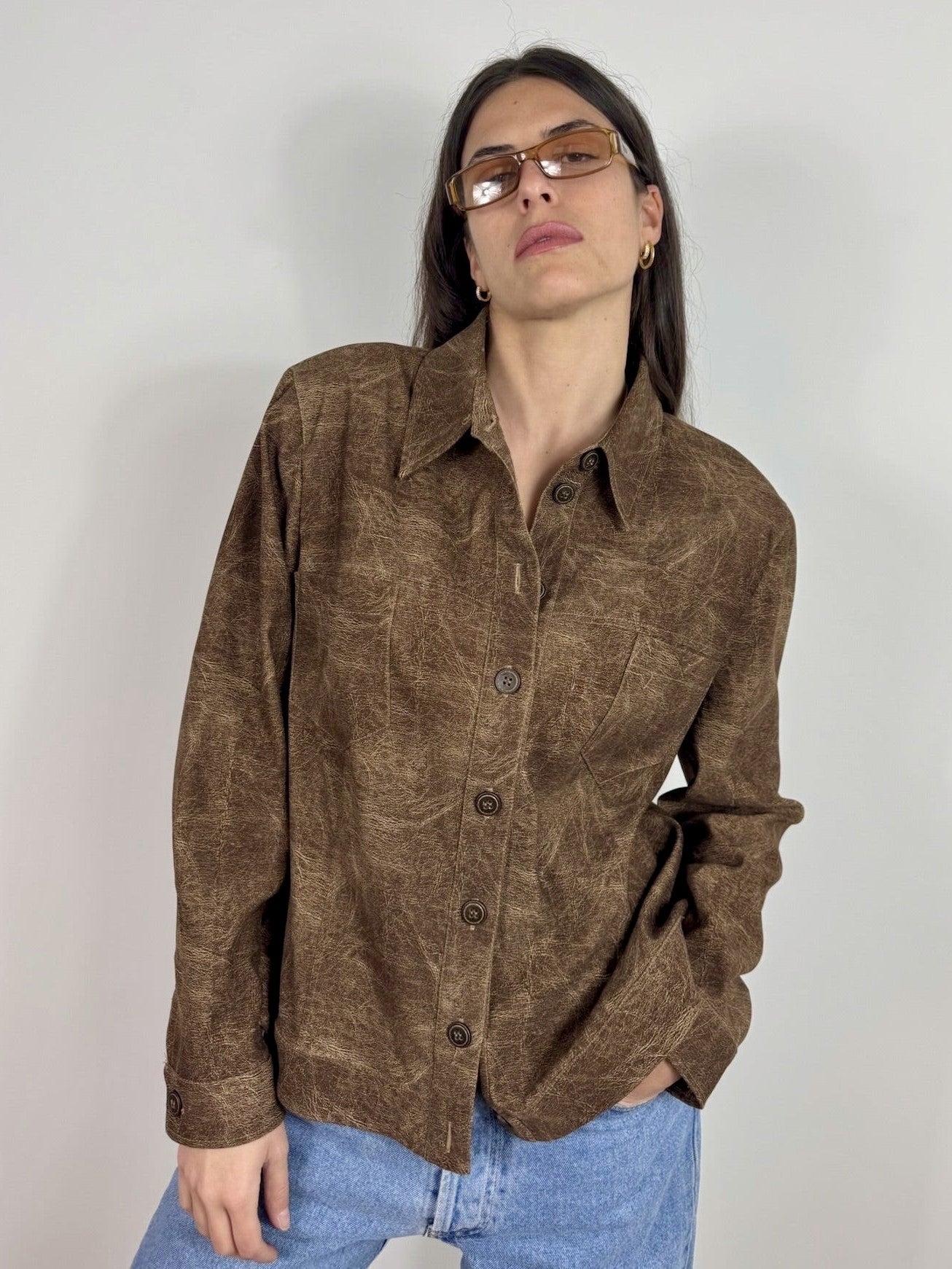 CAMICIA VINTAGE MARRONE EFFETTO OLD