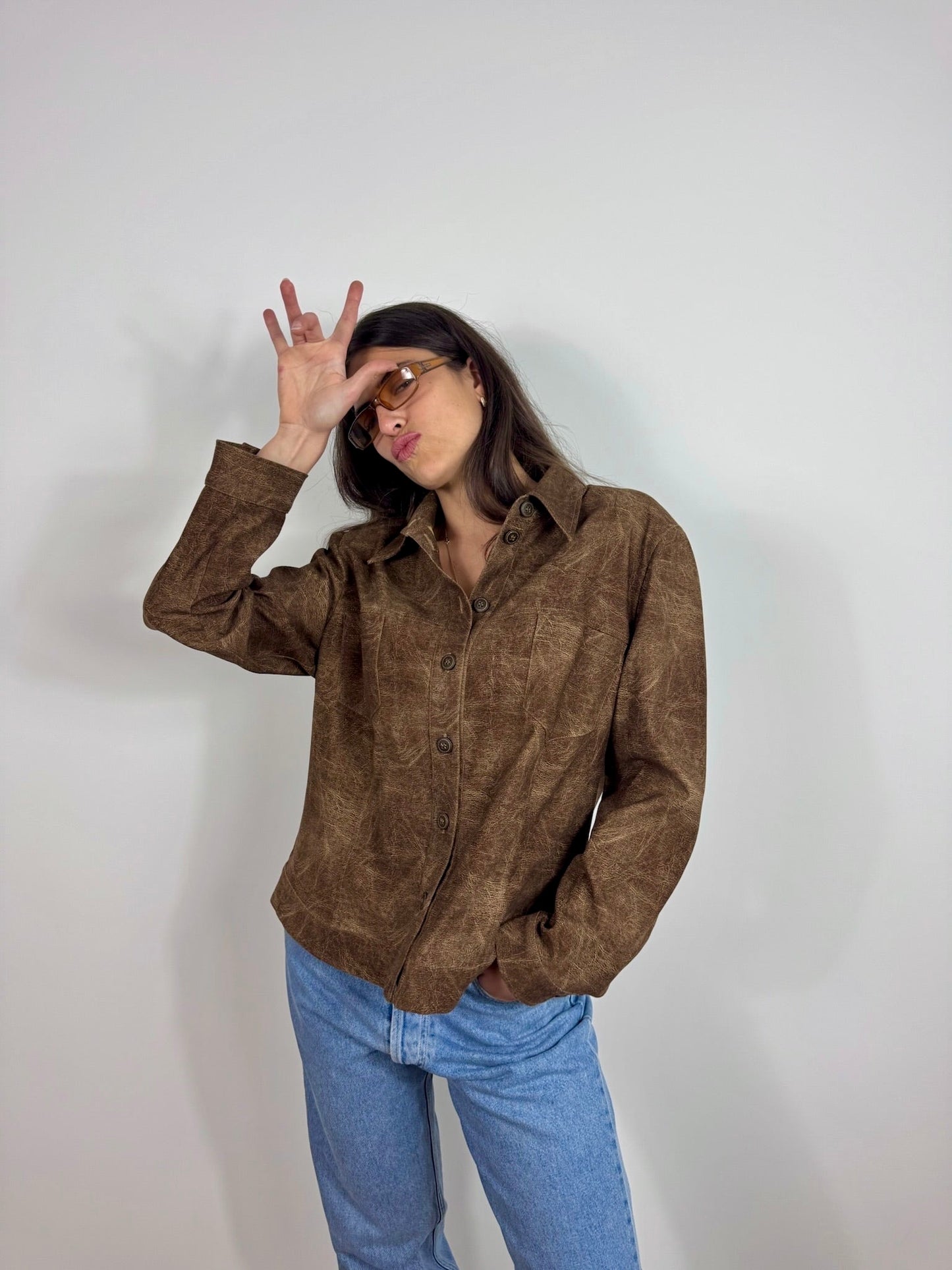 CAMICIA VINTAGE MARRONE EFFETTO OLD