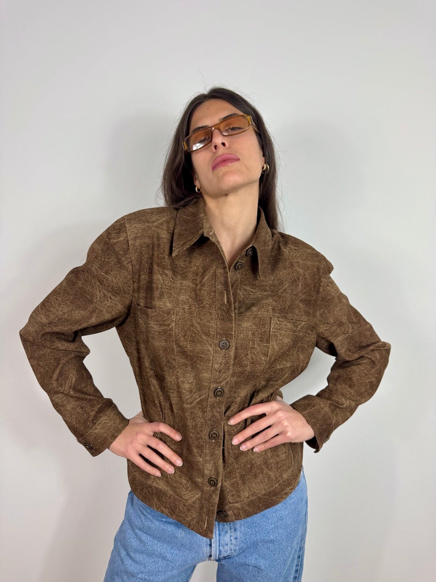 CAMICIA VINTAGE MARRONE EFFETTO OLD