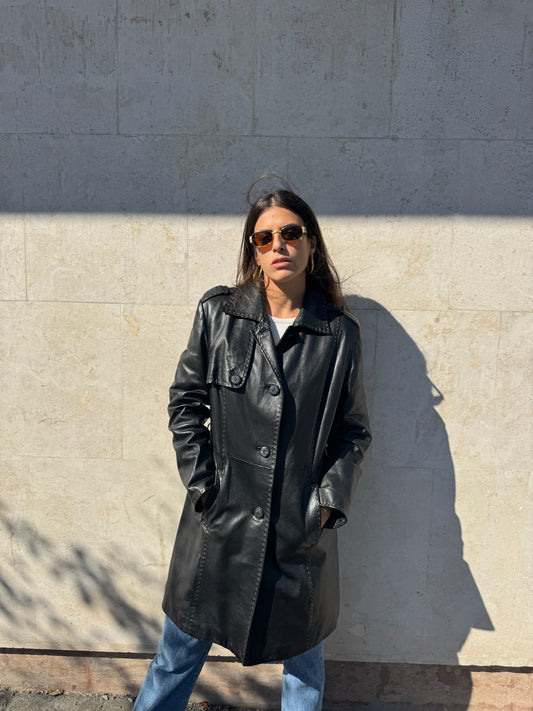 TRENCH IN VERA PELLE NERO