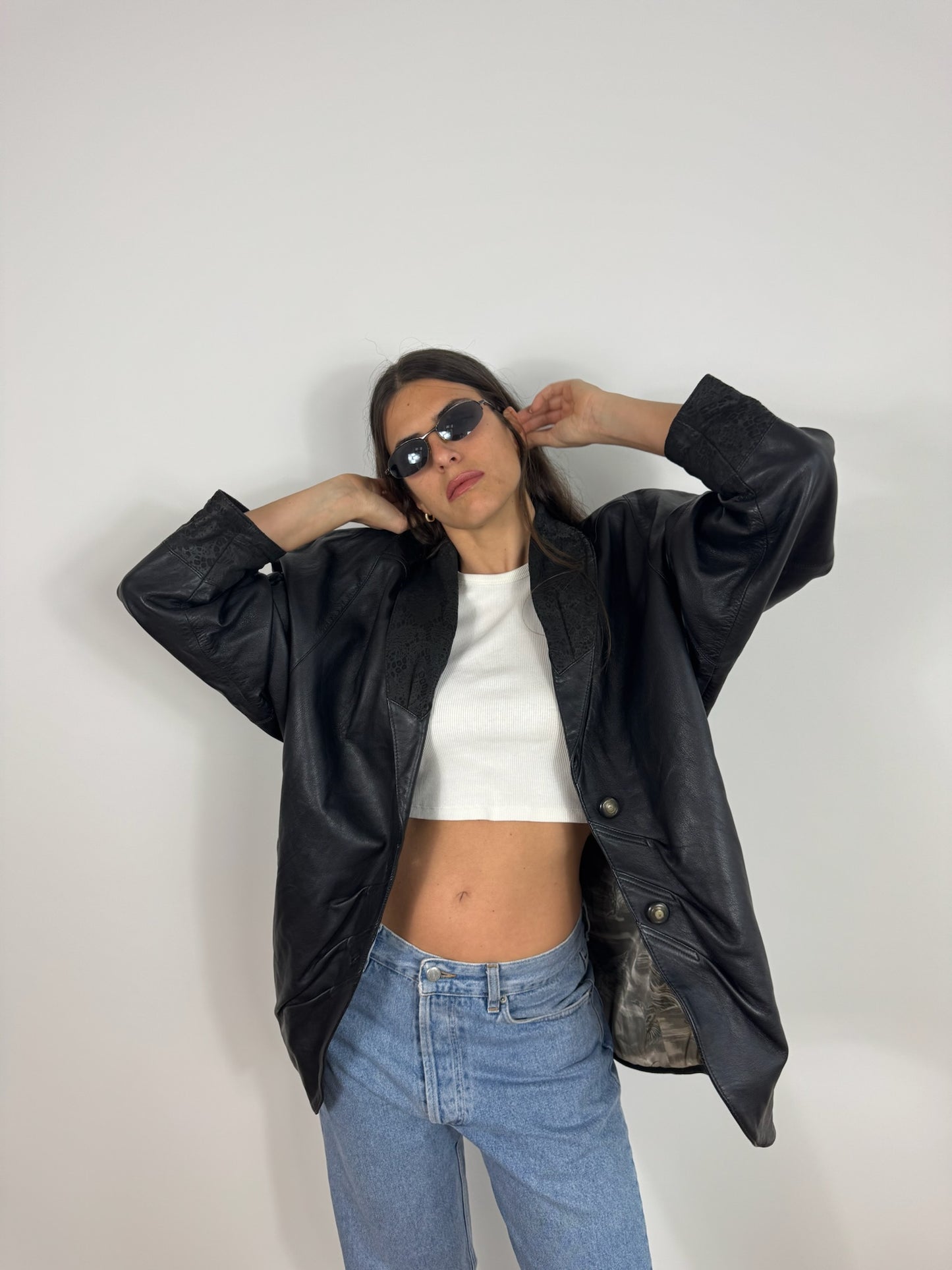 GIACCA IN PELLE CON DETTAGLI IN MACULATO