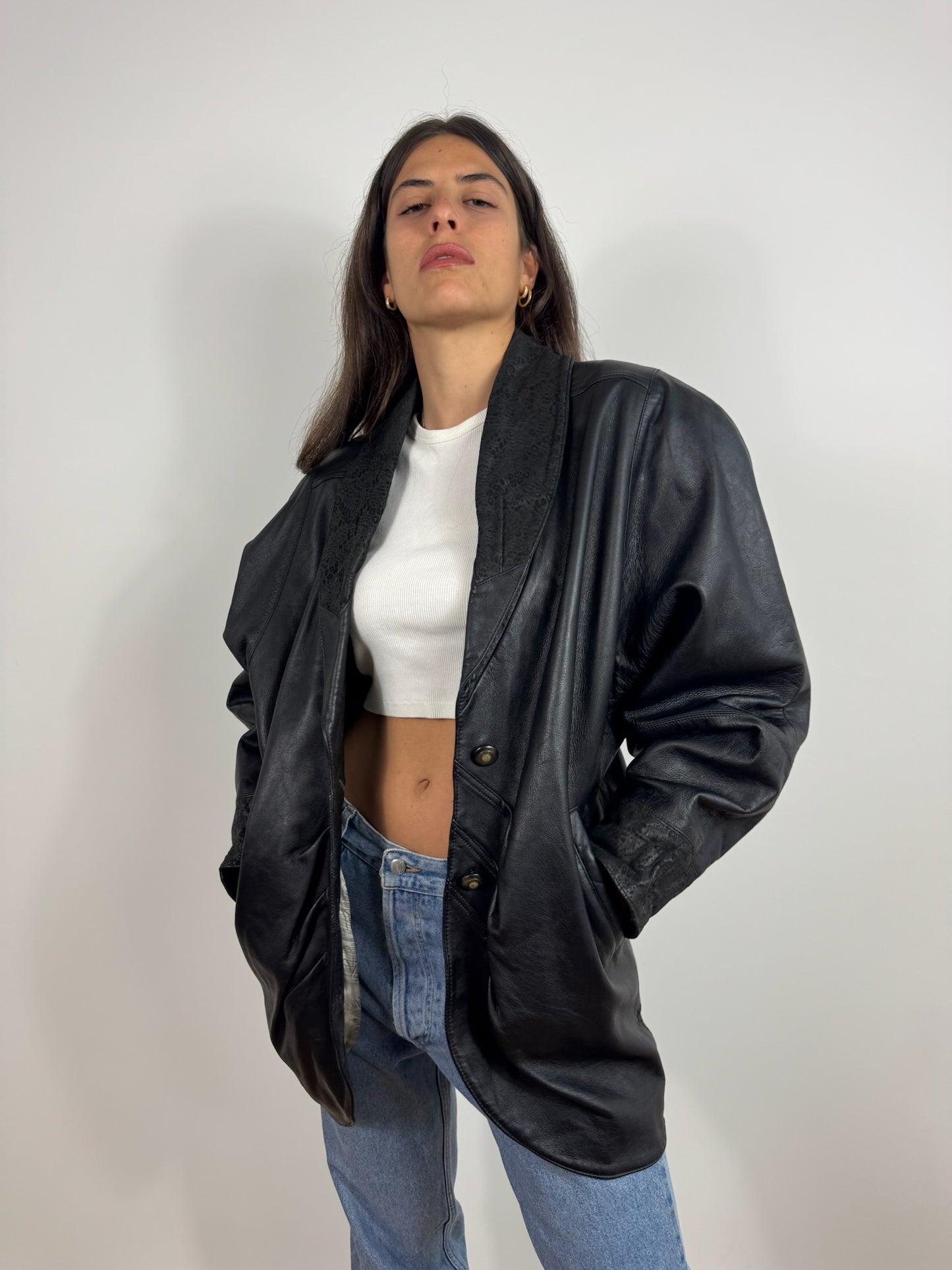 GIACCA IN PELLE CON DETTAGLI IN MACULATO