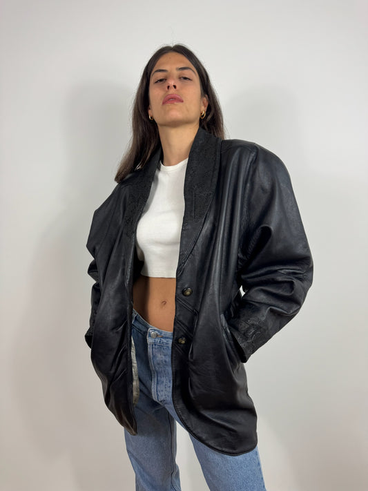 GIACCA IN PELLE CON DETTAGLI IN MACULATO