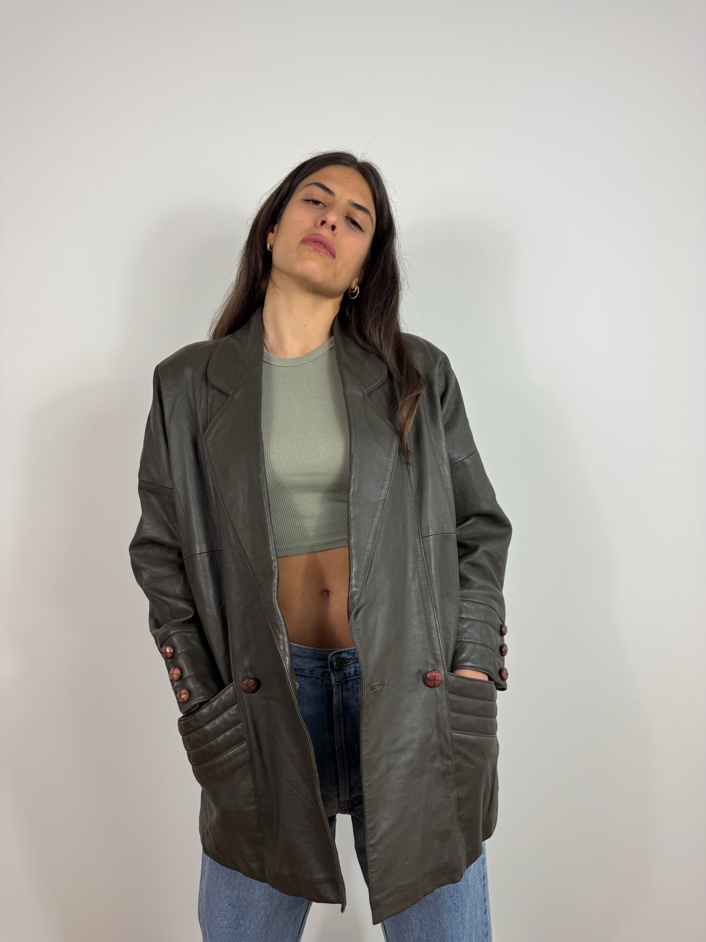 GIACCA IN VERA PELLE IN VERDE OLIVA