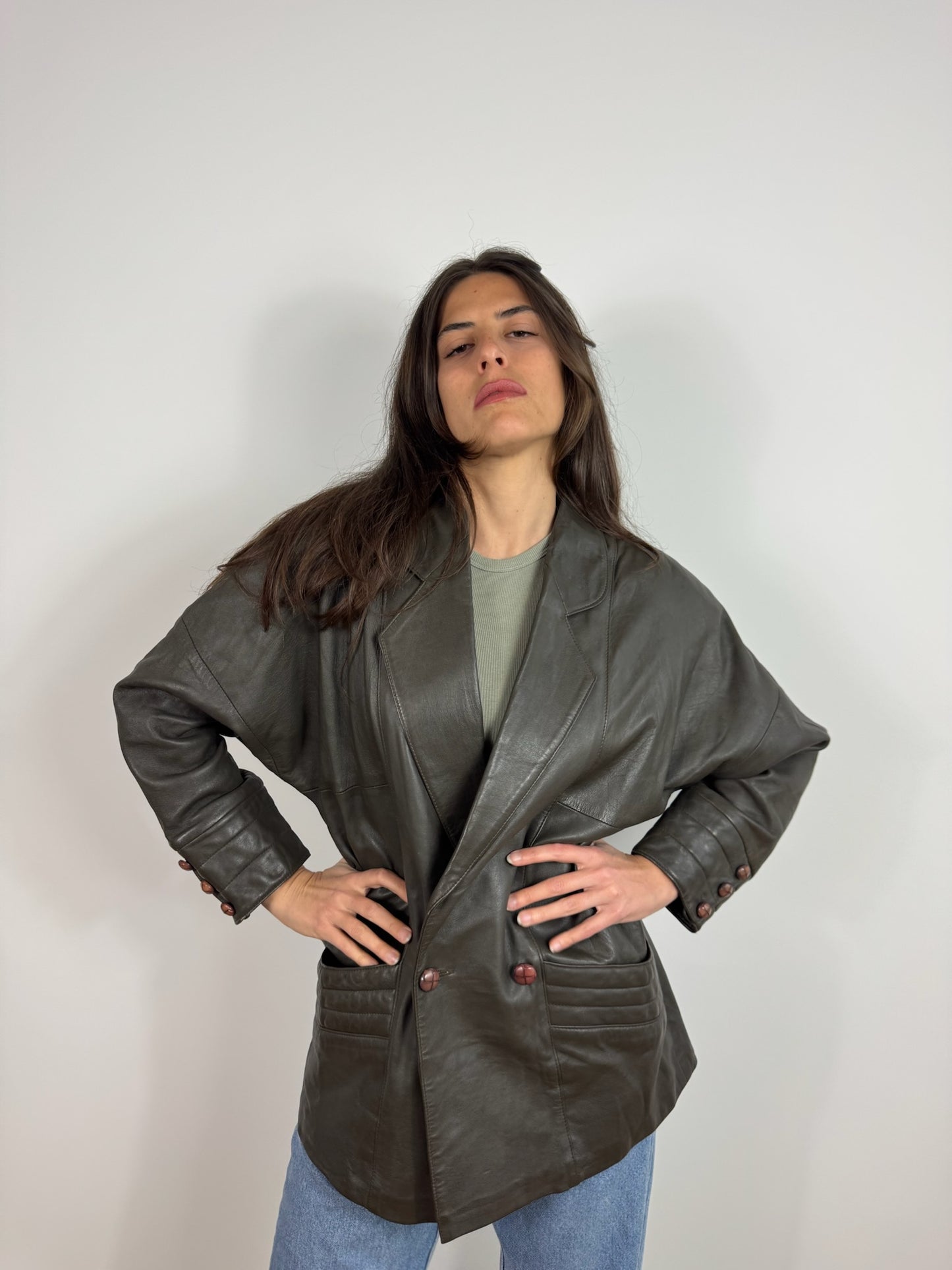 GIACCA IN VERA PELLE IN VERDE OLIVA