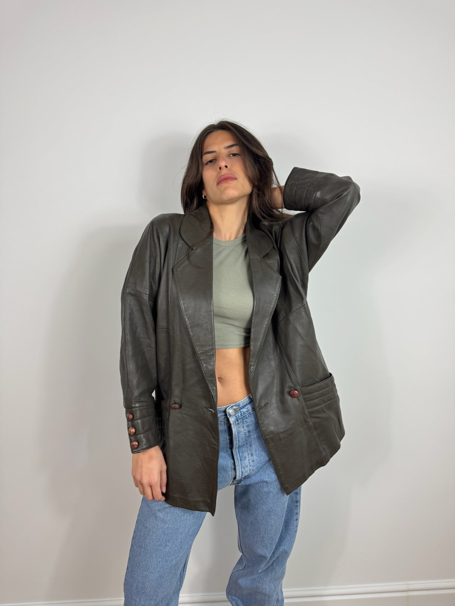 GIACCA IN VERA PELLE IN VERDE OLIVA