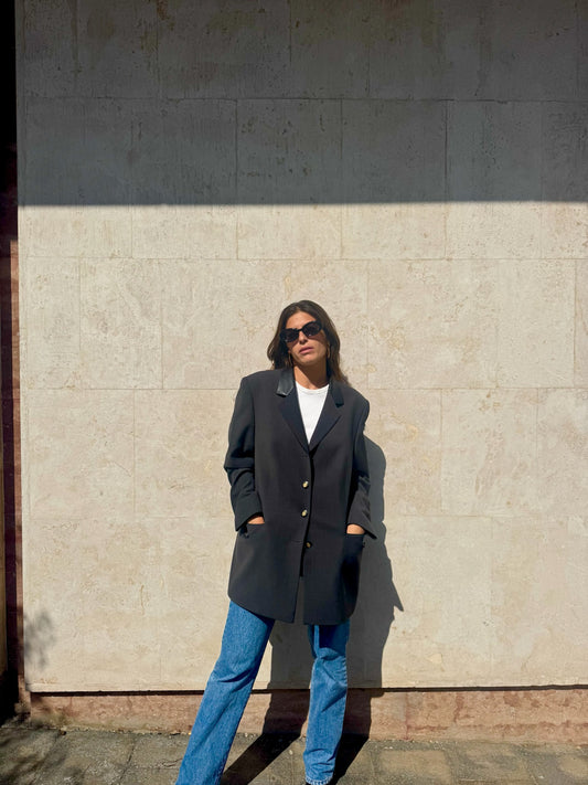 BLAZER GRIGIO CON DETTAGLI IN PELLE