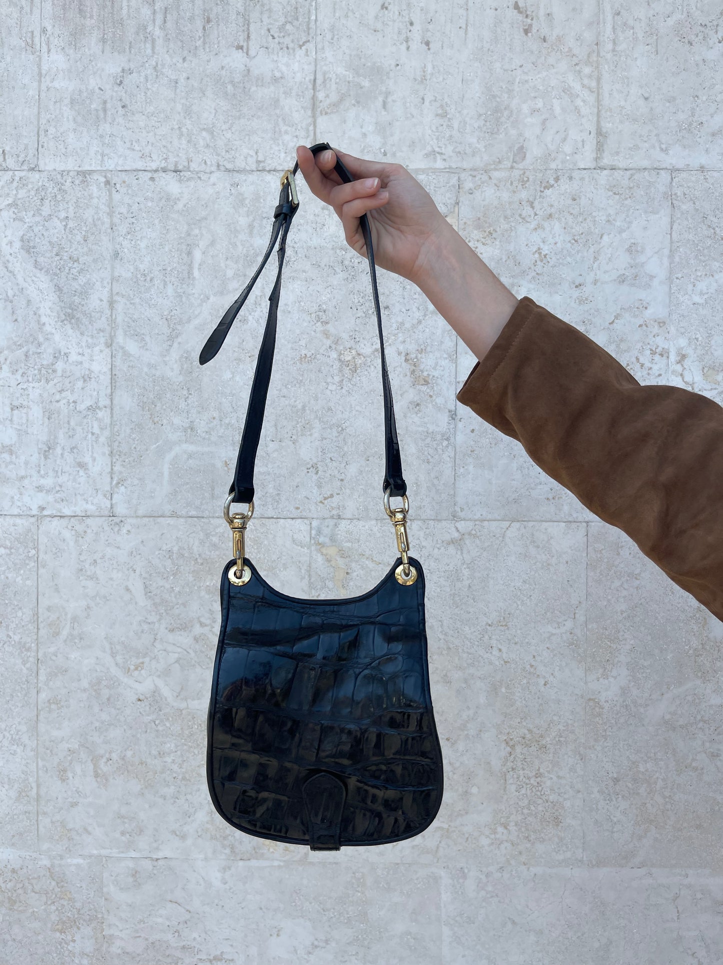 BORSA IN VERA PELLE CROC EFFECT