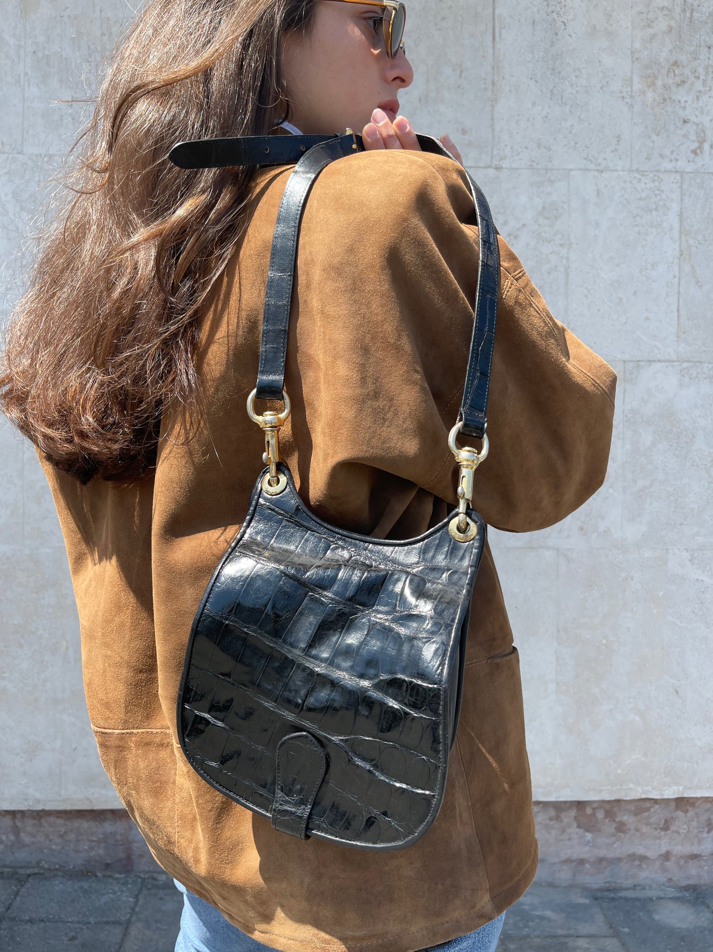 BORSA IN VERA PELLE CROC EFFECT