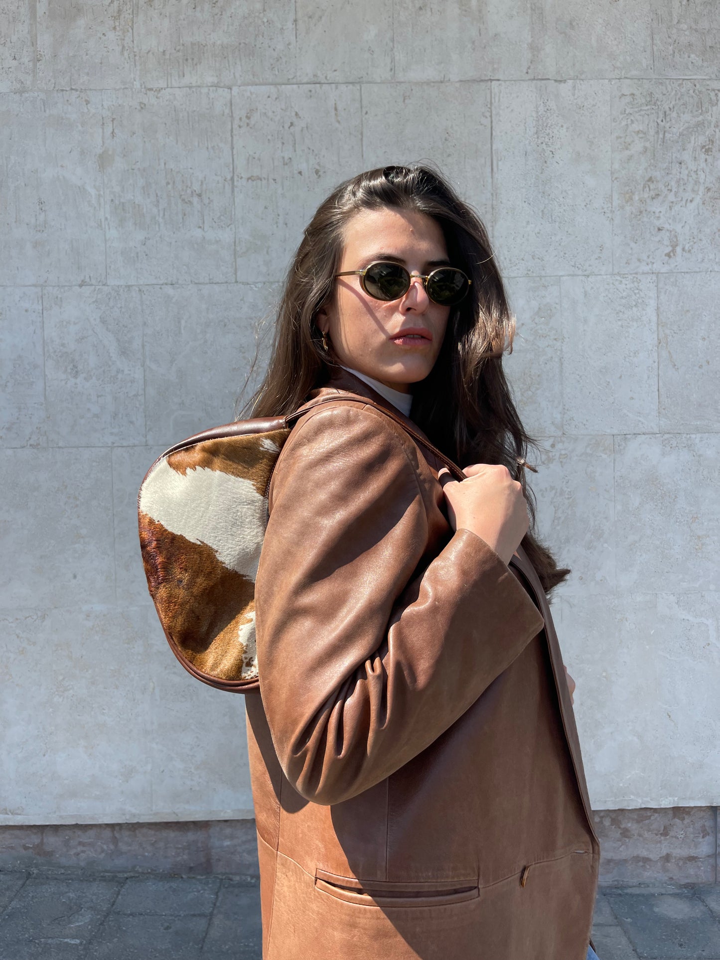 Borsa a spalla pelle e animalier