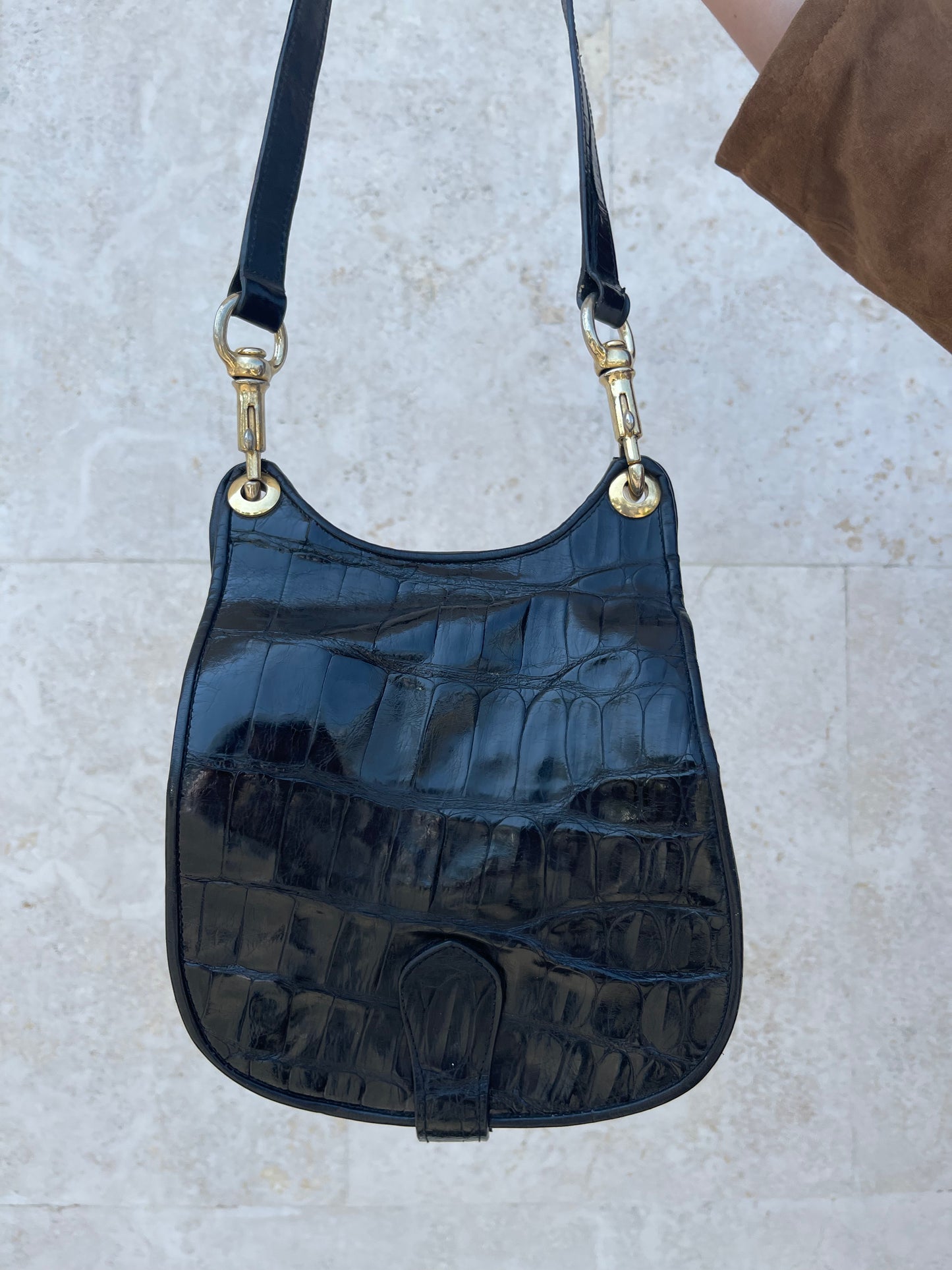 BORSA IN VERA PELLE CROC EFFECT