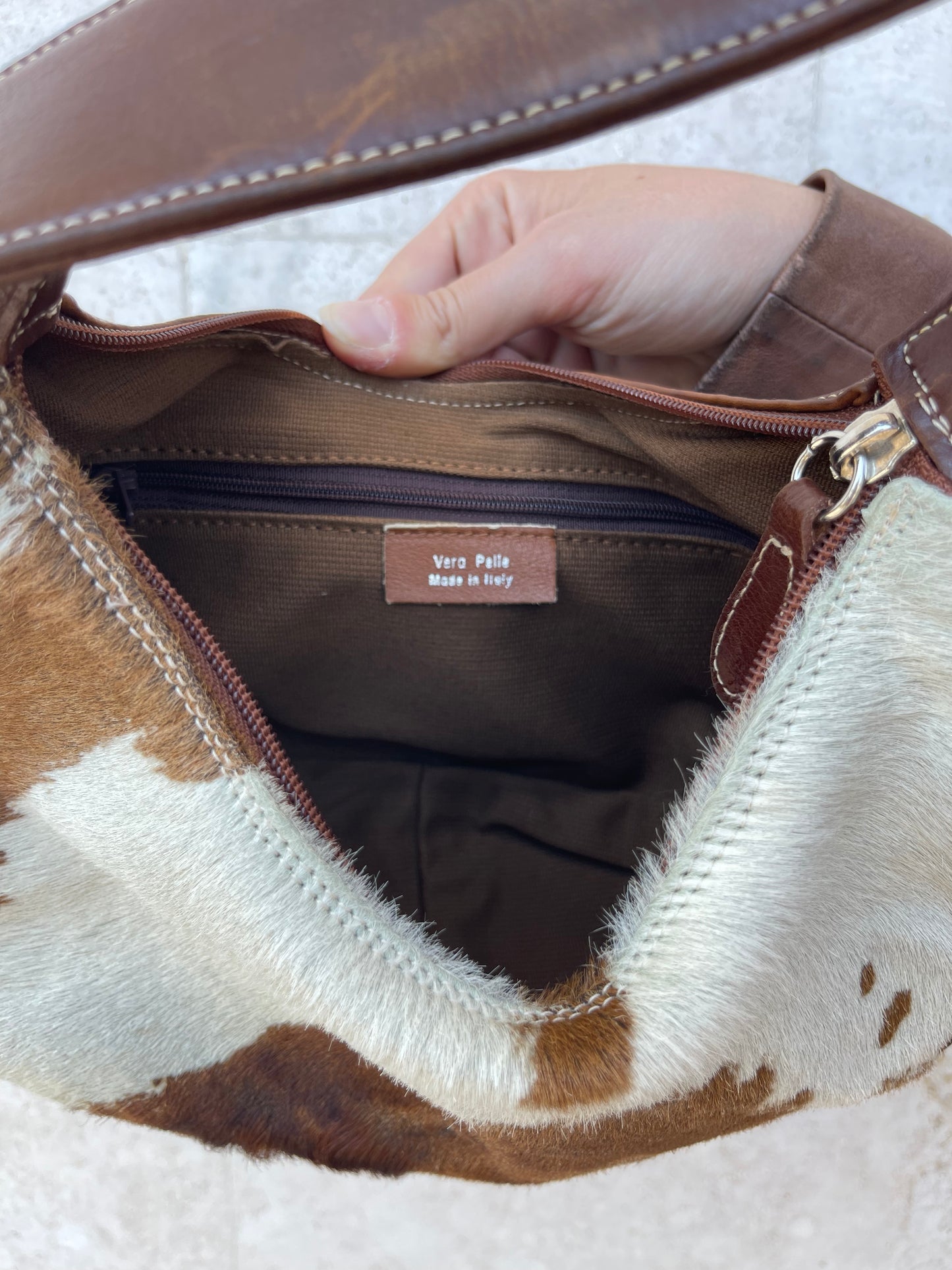 Borsa a spalla pelle e animalier