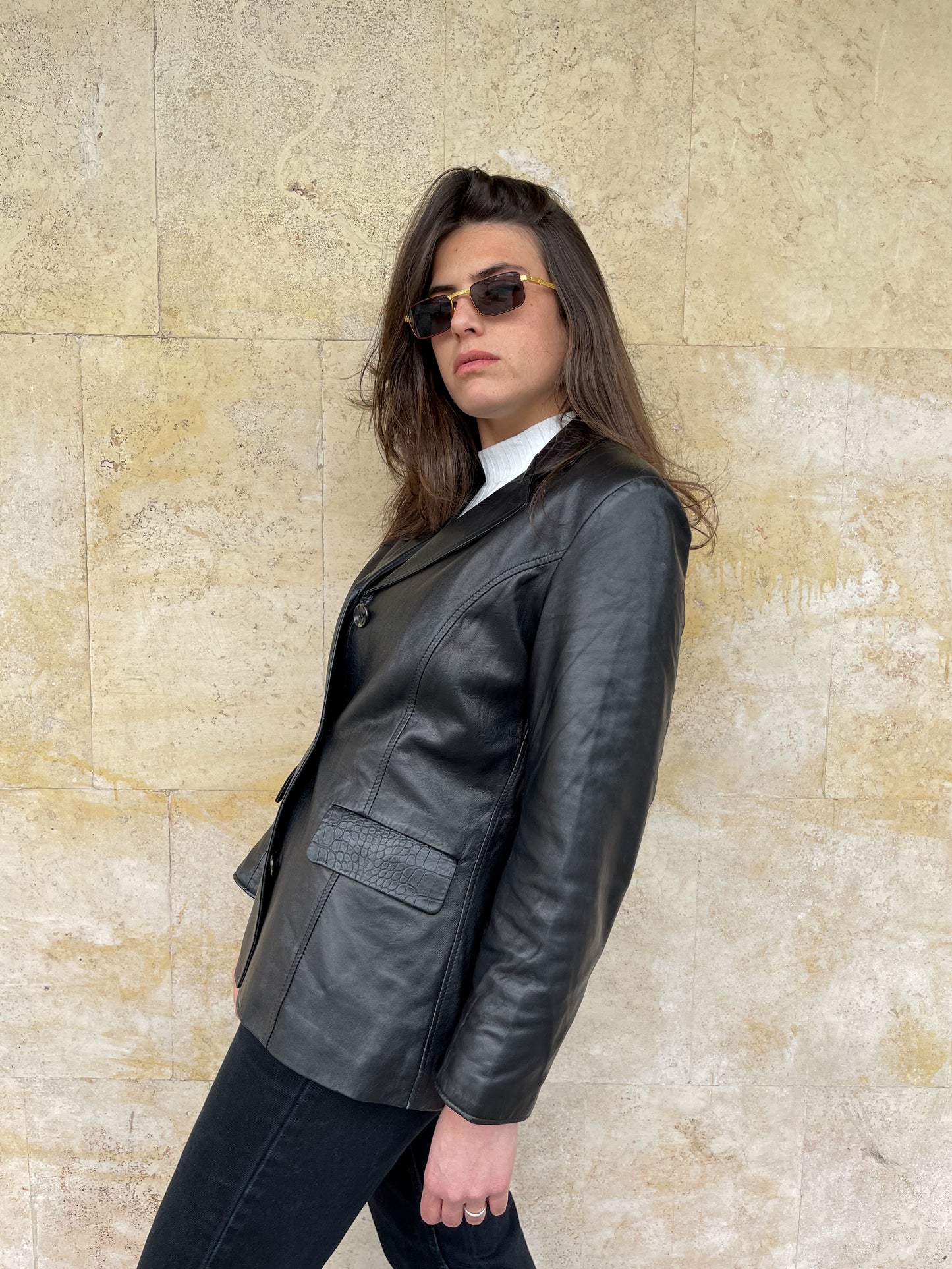 BLAZER NERO IN VERA PELLE