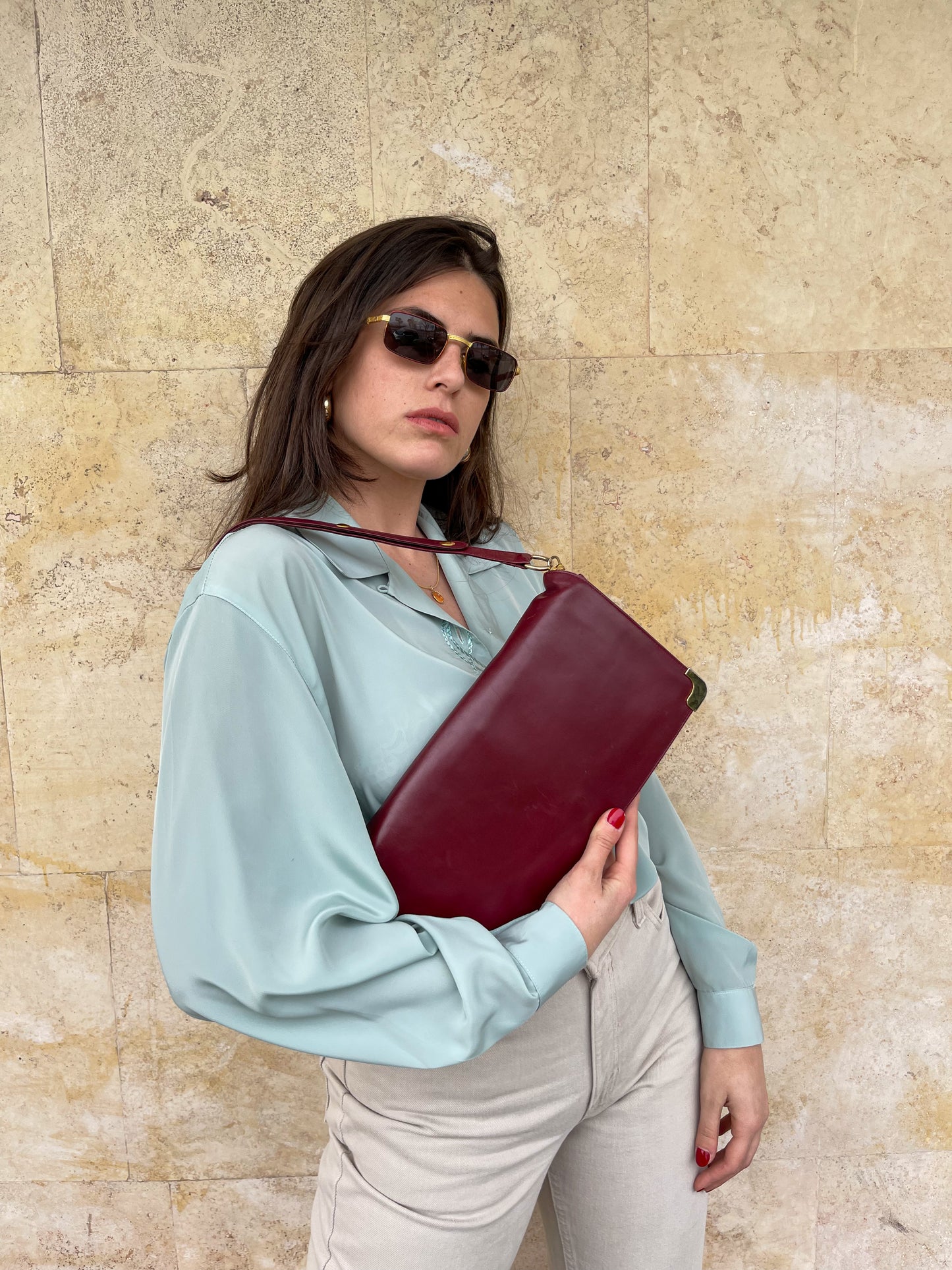 BORSA A SPALLA BORDEAUX IN VERA PELLE