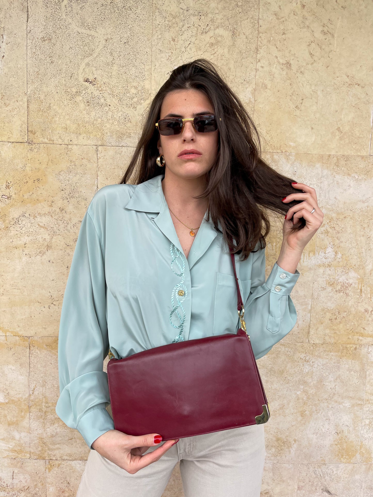 BORSA A SPALLA BORDEAUX IN VERA PELLE