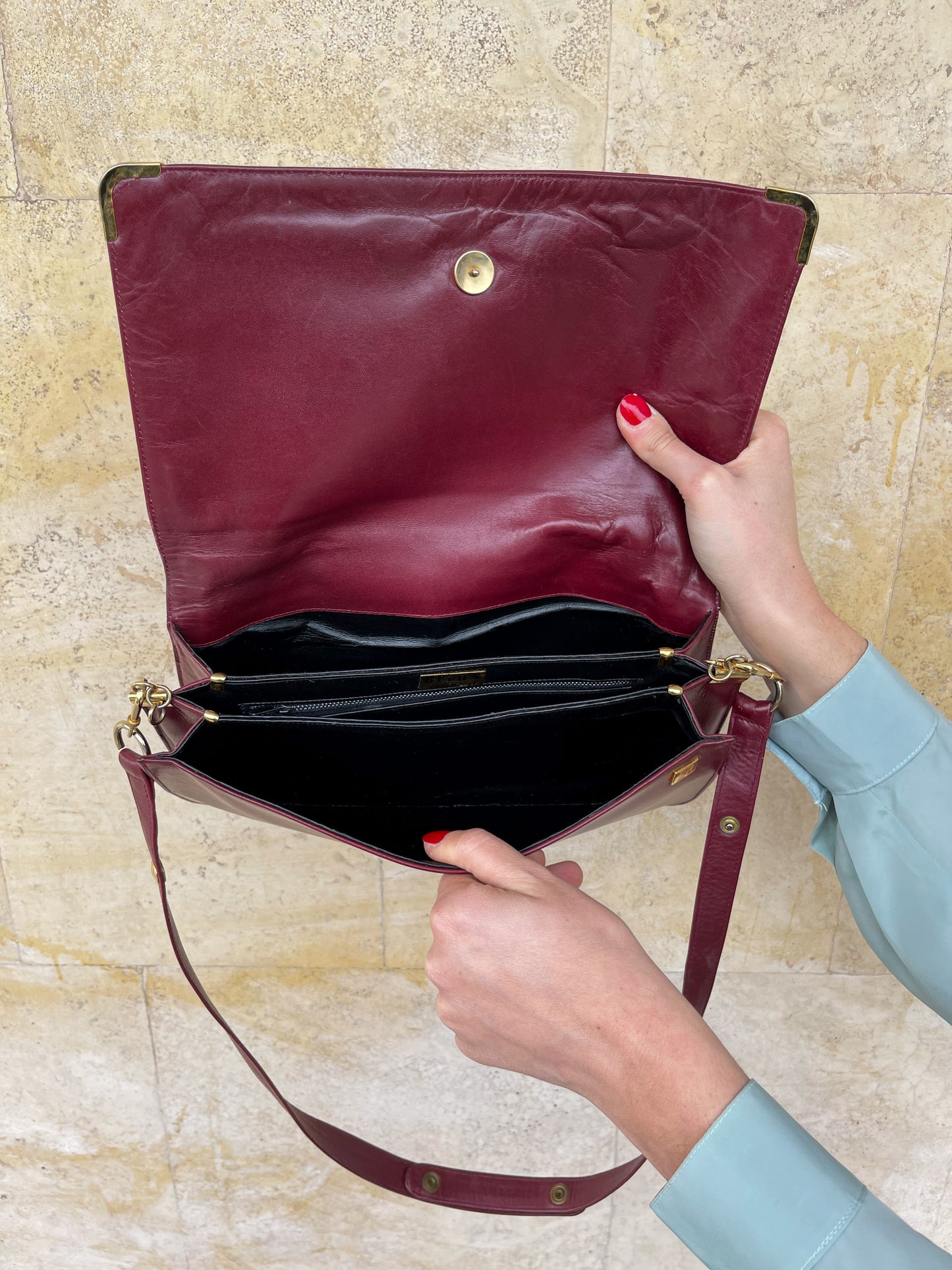 BORSA A SPALLA BORDEAUX IN VERA PELLE
