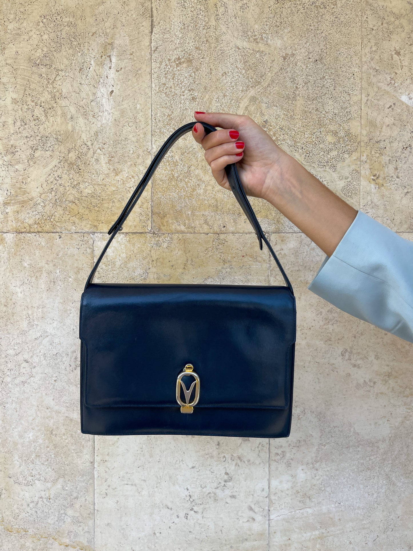 BORSA IN VERA PELLE BLU