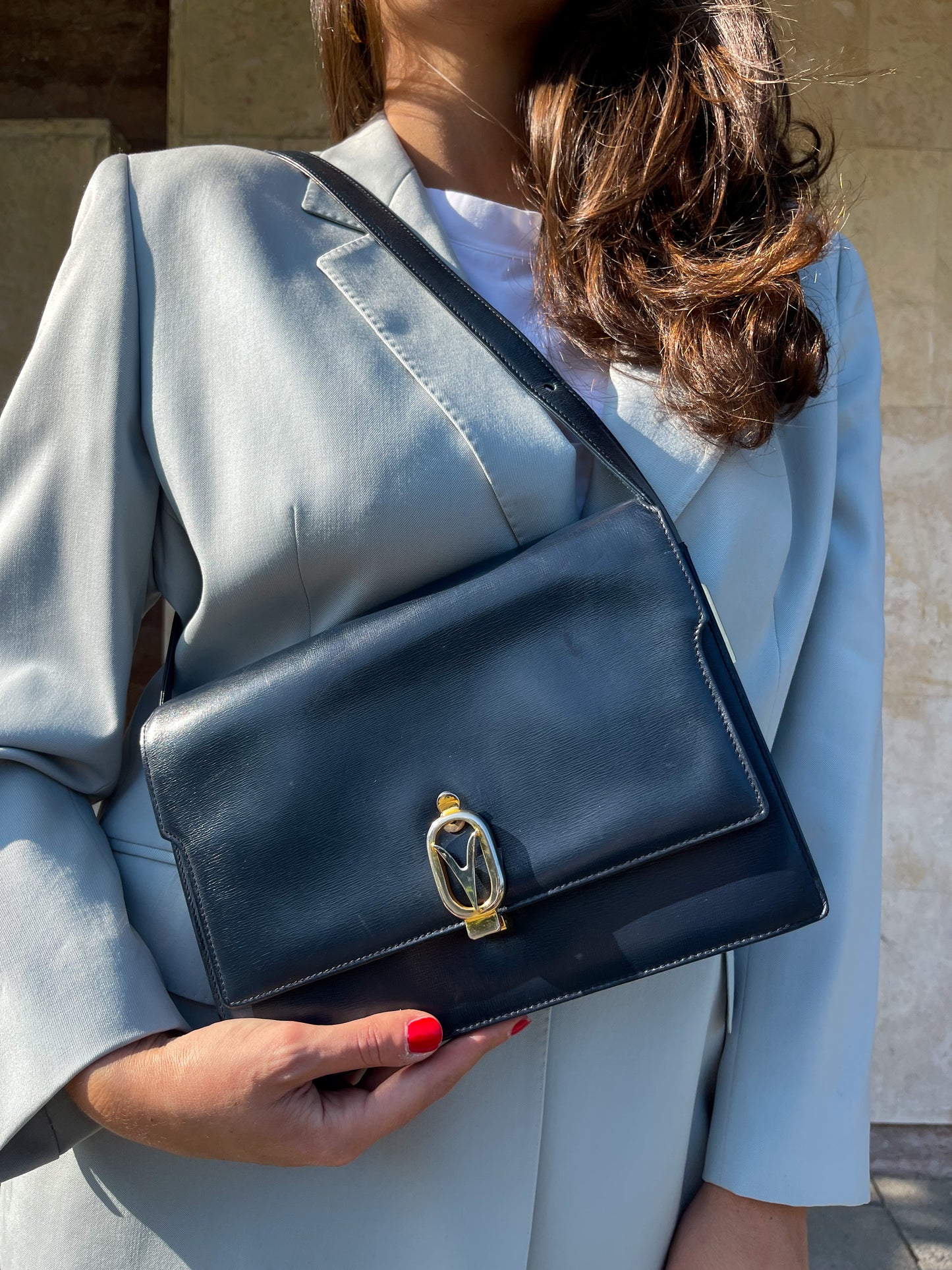 BORSA IN VERA PELLE BLU