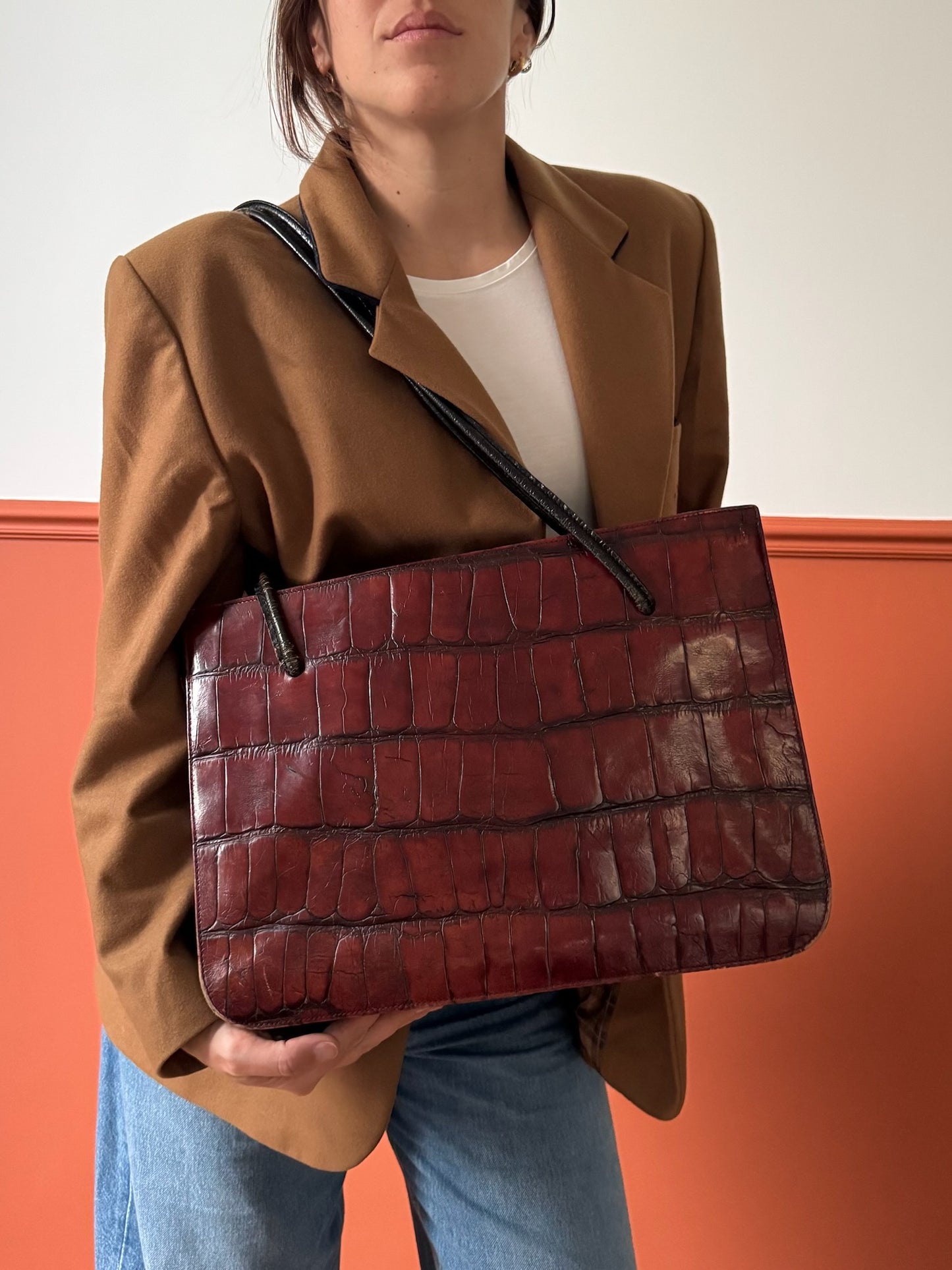 BORSA A SPALLA IN PELLE CROC EFFECT