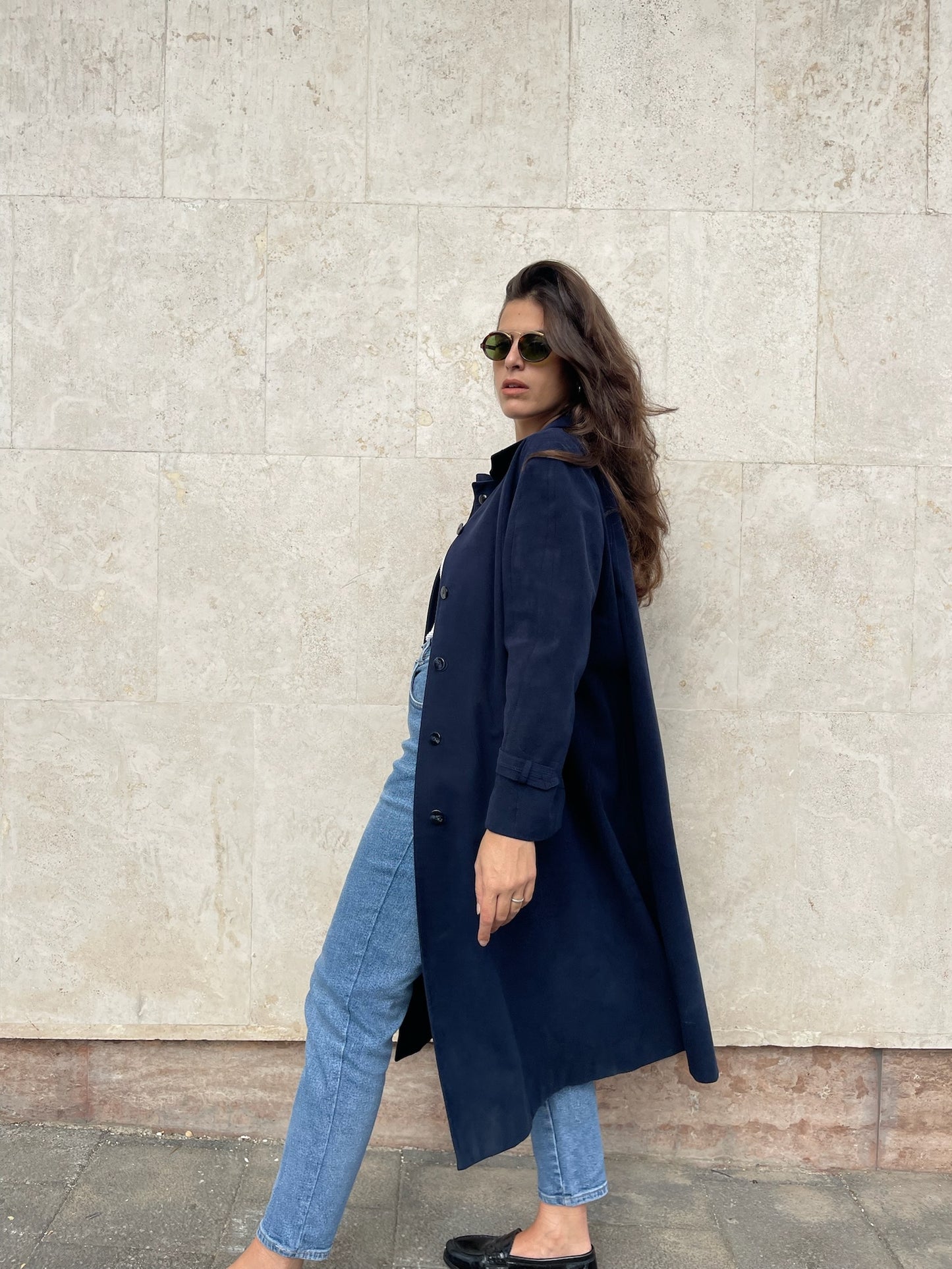 BLUE ALCANTARA TRENCH COAT