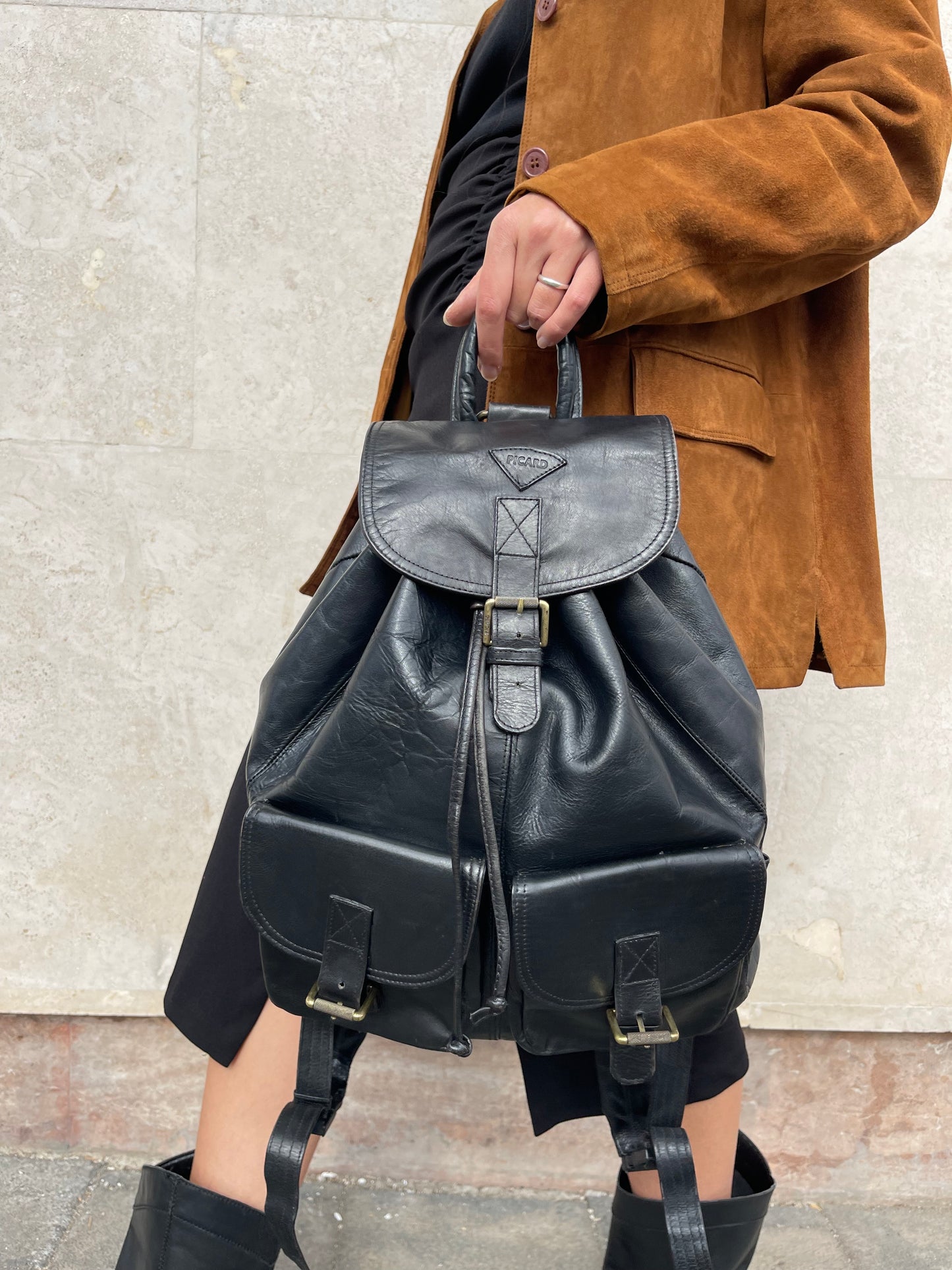 REAL BLACK LEATHER BACKPACK