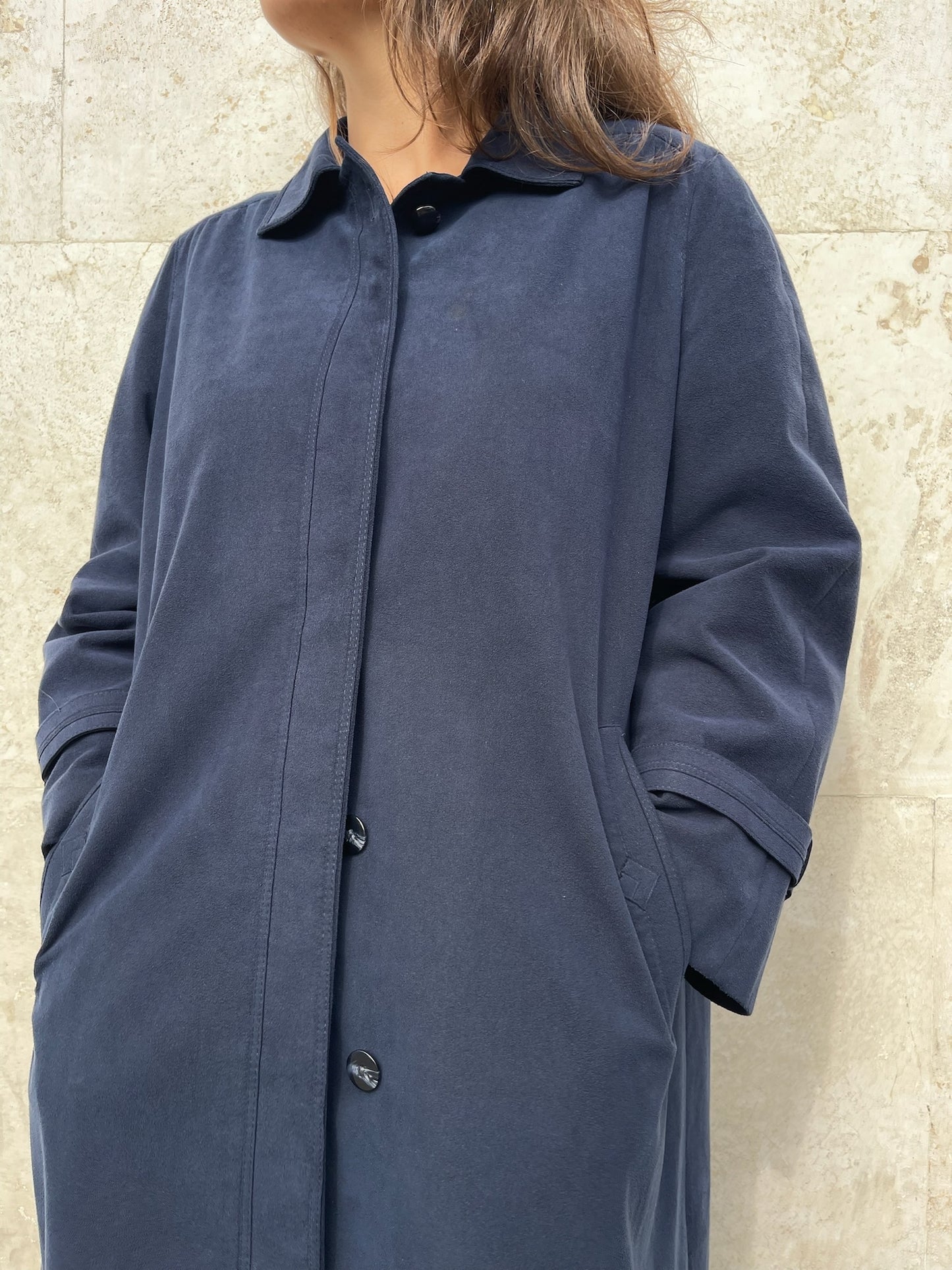 BLUE ALCANTARA TRENCH COAT