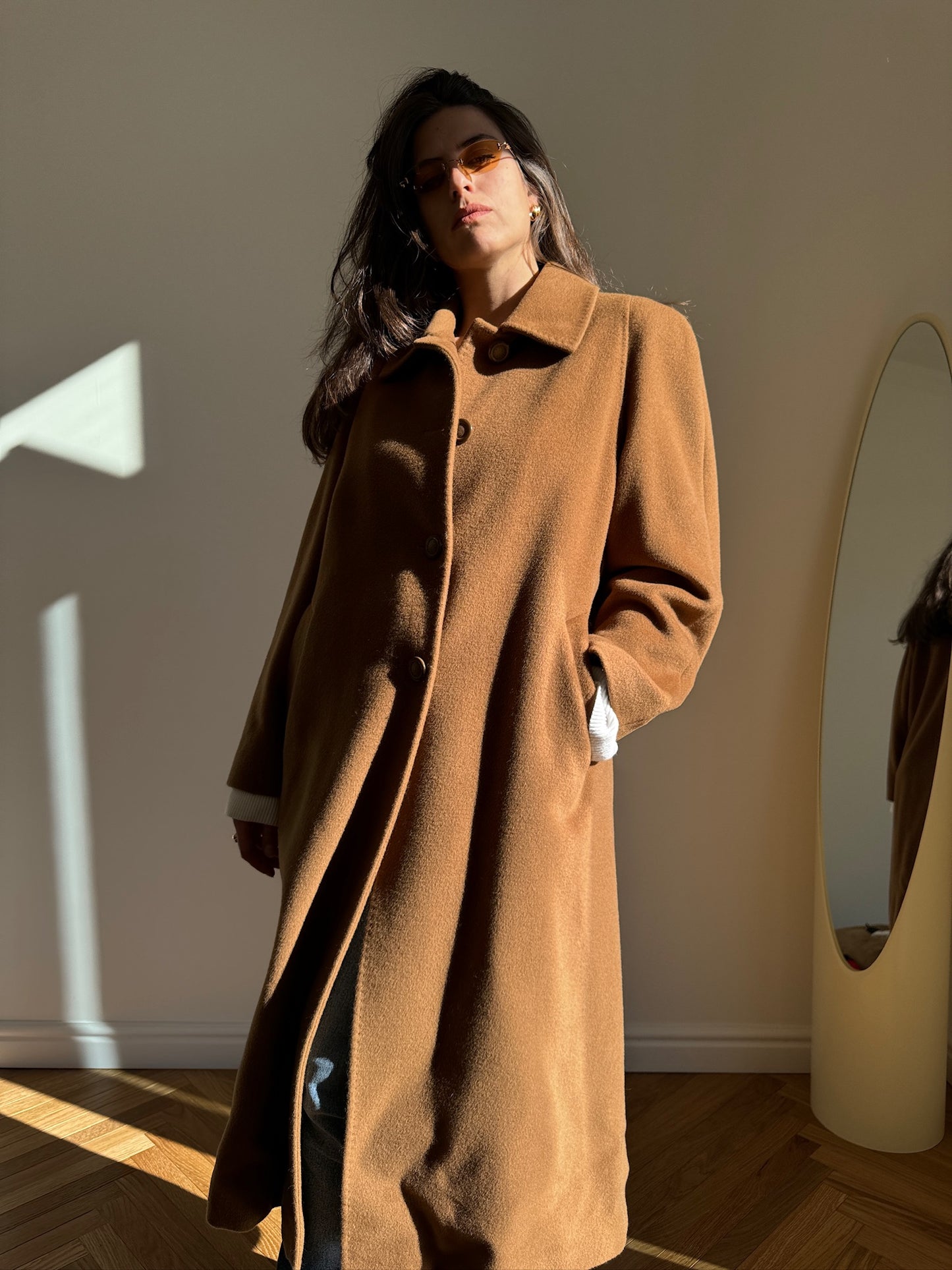 LONG CAMEL COAT IN WOOL