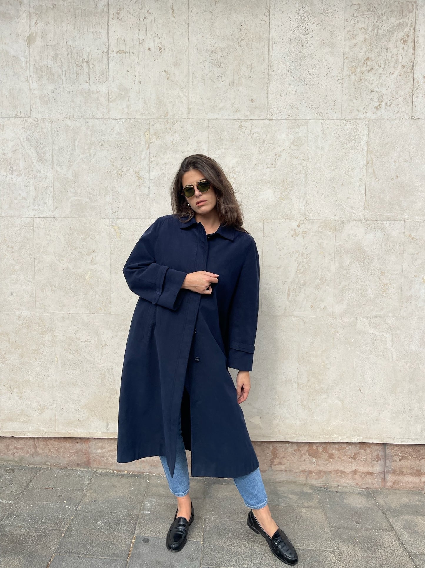 BLUE ALCANTARA TRENCH COAT