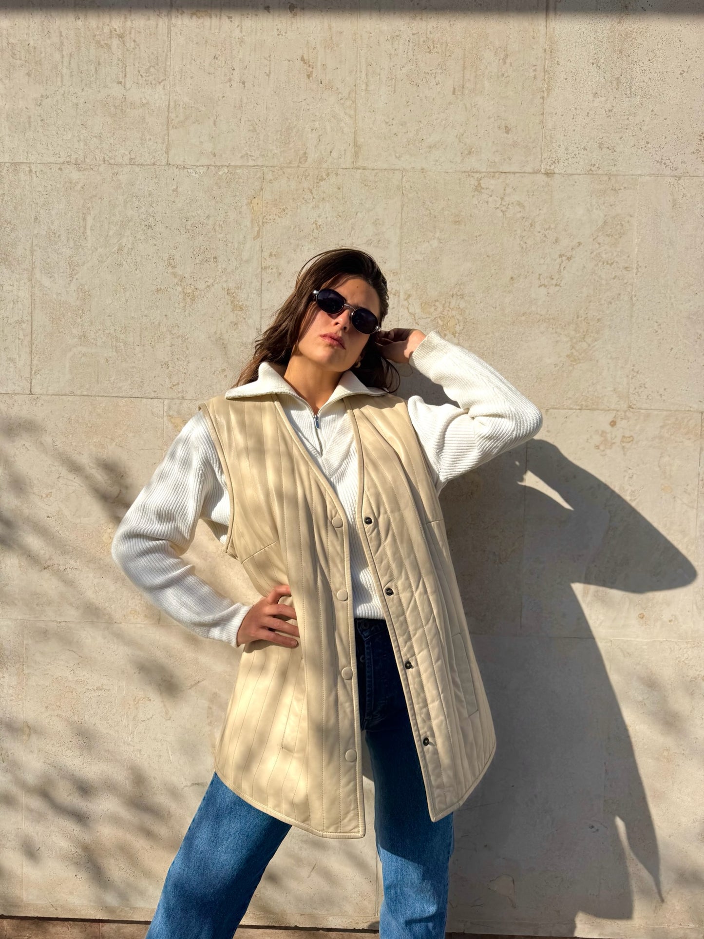 GILET IN VERA PELLE COLOR BURRO