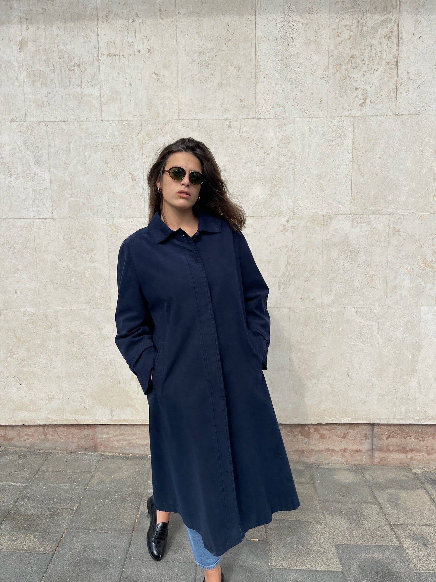 BLUE ALCANTARA TRENCH COAT