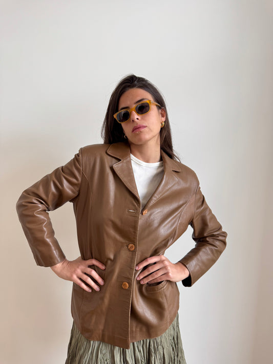 BLAZER IN PELLE MARRONE CUOIO