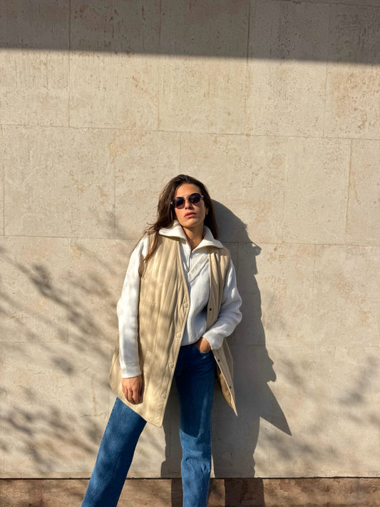 GILET IN VERA PELLE COLOR BURRO