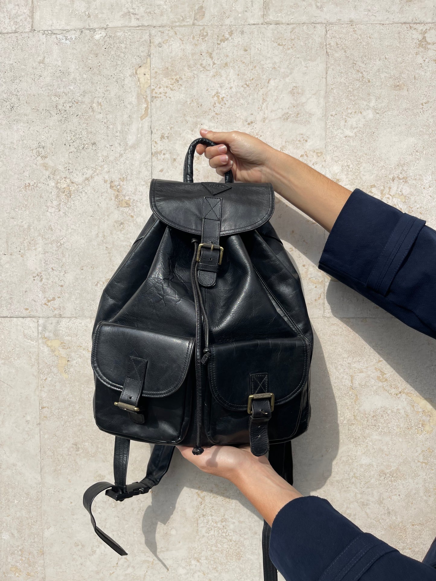 REAL BLACK LEATHER BACKPACK