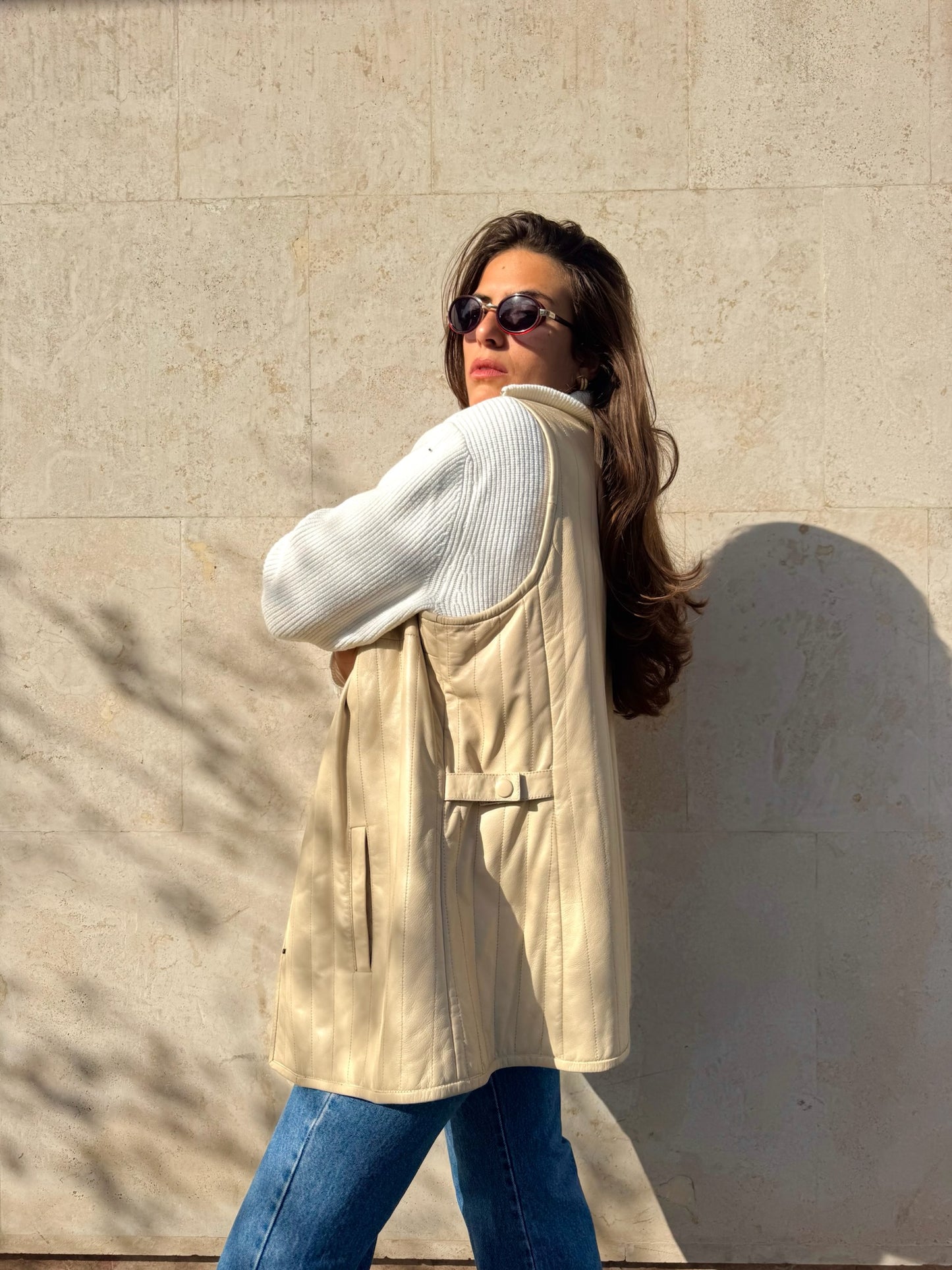 GILET IN VERA PELLE COLOR BURRO