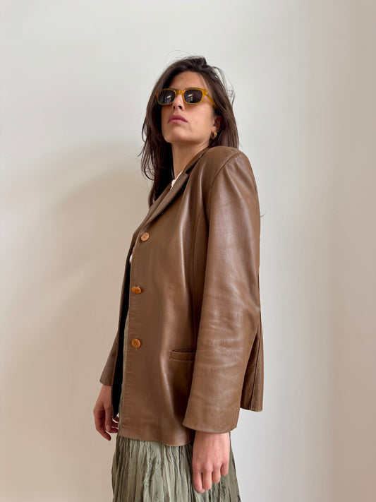 BLAZER IN PELLE MARRONE CUOIO
