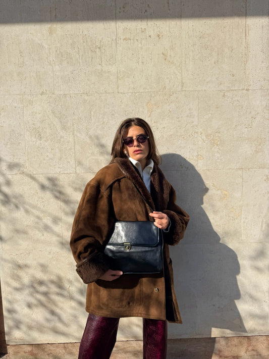 BORSA A SPALLA NERA IN VERA PELLE