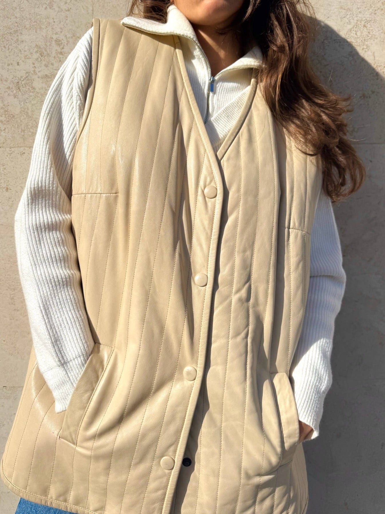 GILET IN VERA PELLE COLOR BURRO