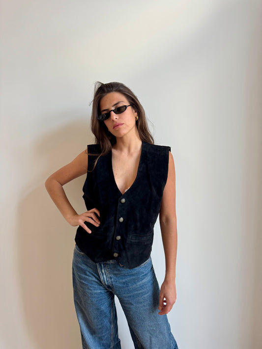 GILET NERO IN CAMOSCIO